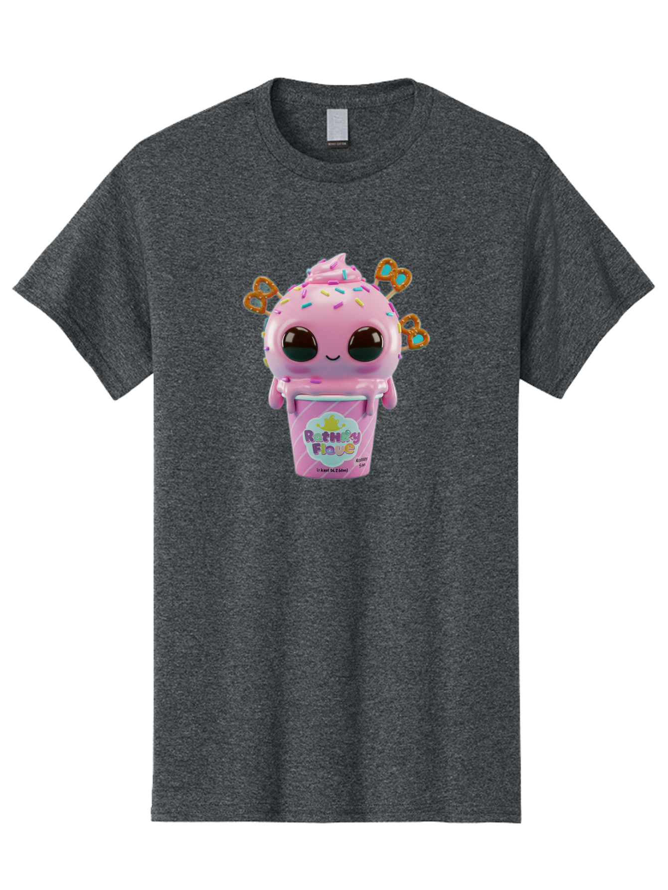 Rattley-Flave Men'S Graphic Tee, 100% Cotton, Comfortable Casual Summer Wear, Machine Washable, Pink Ice Cream, Cartoon Character, Sprinkles, Pretzel, Cute, Sweet Treat, Playful, Ruthy Flave, Colorful, Kawaii Bac361