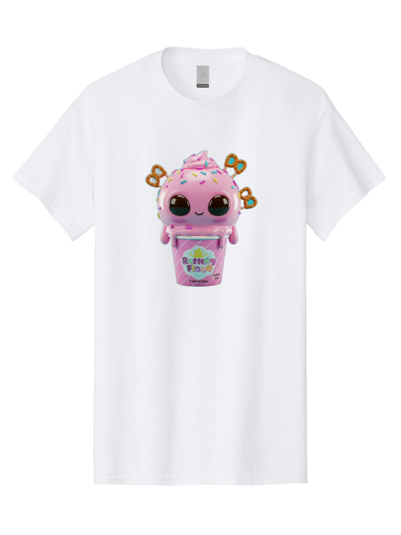 Rattley-Flave Men'S Graphic Tee, 100% Cotton, Comfortable Casual Summer Wear, Machine Washable, Pink Ice Cream, Cartoon Character, Sprinkles, Pretzel, Cute, Sweet Treat, Playful, Ruthy Flave, Colorful, Kawaii Bac361