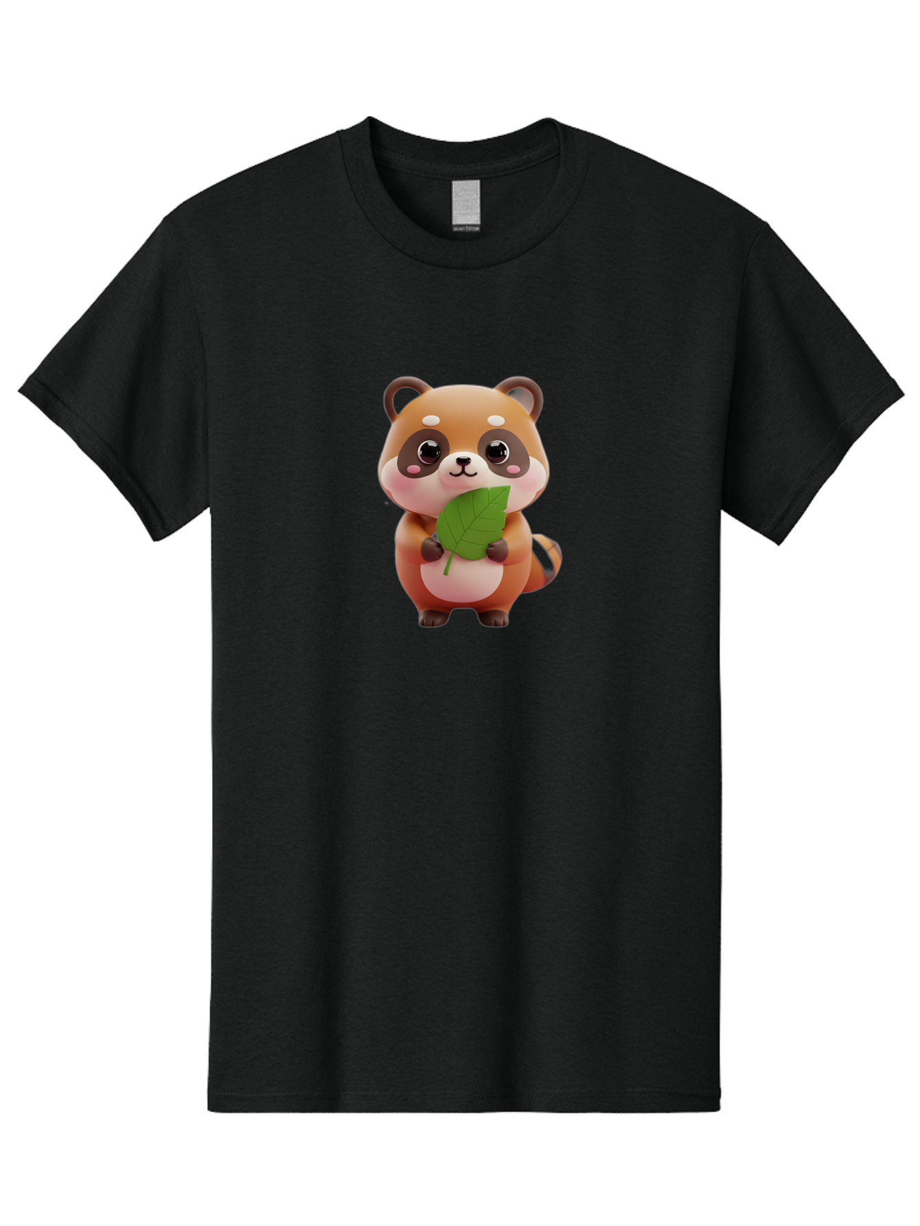 Red-Panda Men'S Graphic Tee, 100% Cotton, Comfortable Casual Summer Wear, Machine Washable, Cute Cartoon Red Panda, Kawaii Animal, Adorable Creature, Holding A Leaf, Cartoon Character, Red Panda Illustration, Kawaii Art, Digital Illustration, Bac364