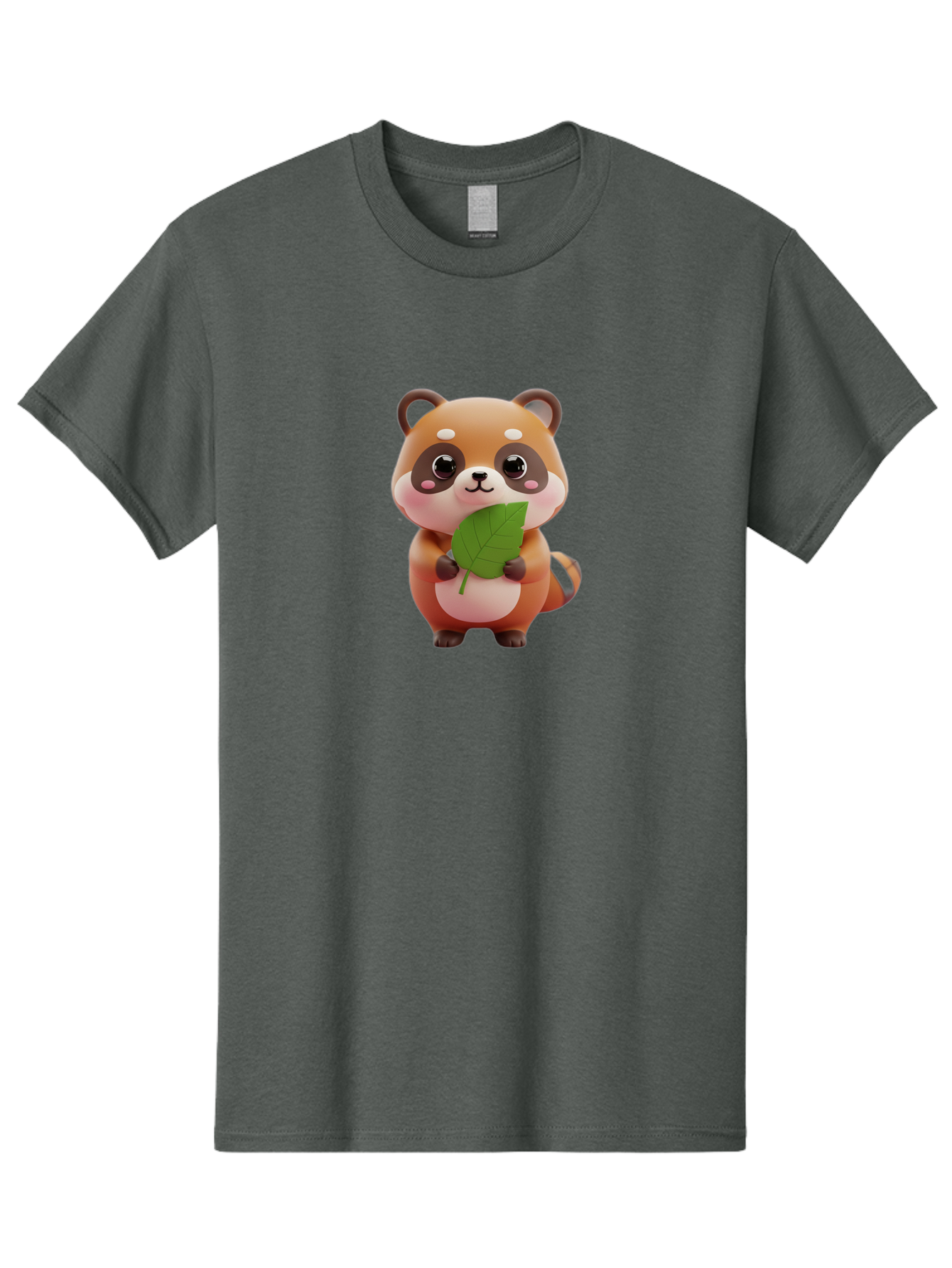 Red-Panda Men'S Graphic Tee, 100% Cotton, Comfortable Casual Summer Wear, Machine Washable, Cute Cartoon Red Panda, Kawaii Animal, Adorable Creature, Holding A Leaf, Cartoon Character, Red Panda Illustration, Kawaii Art, Digital Illustration, Bac364