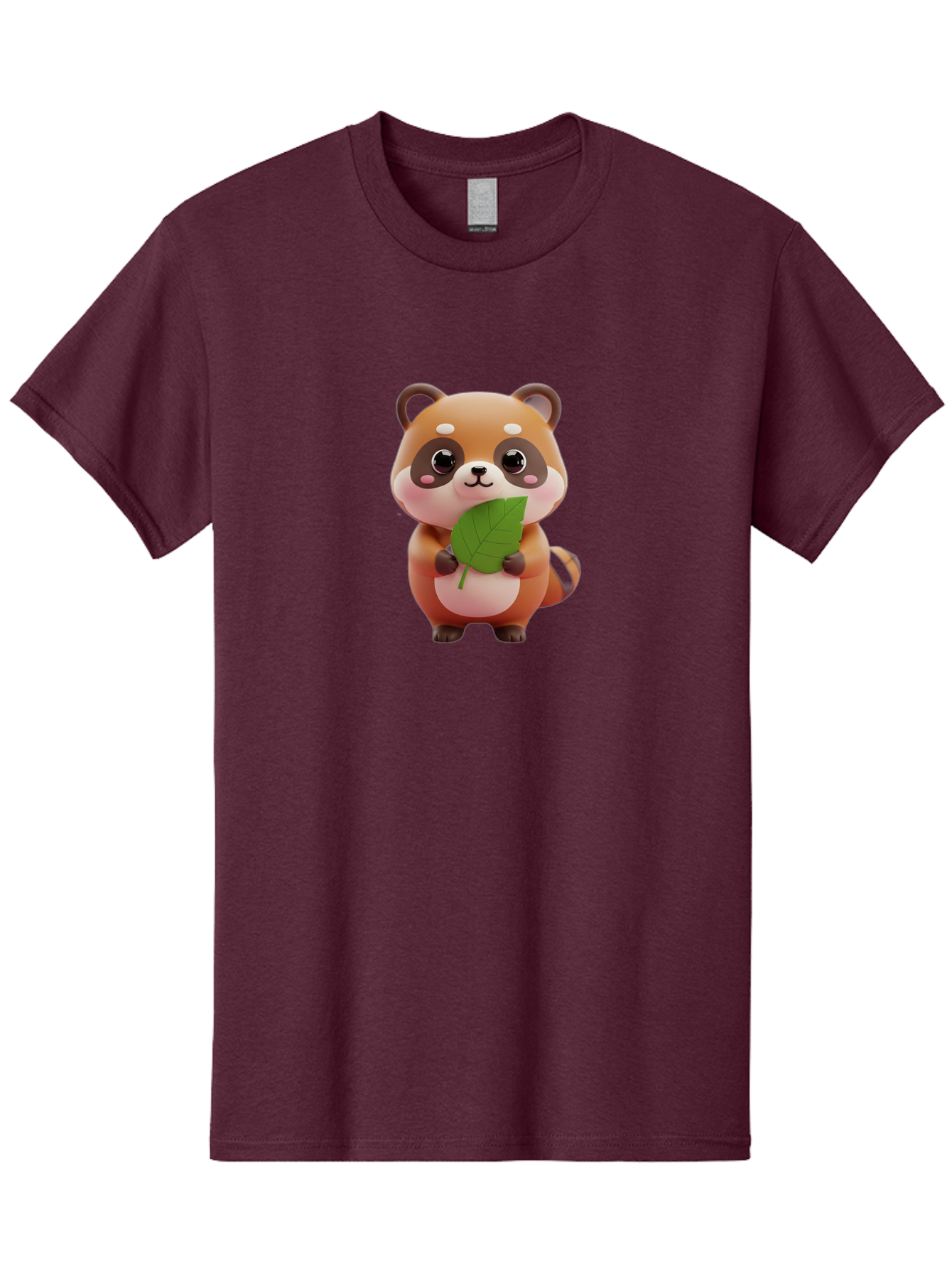 Red-Panda Men'S Graphic Tee, 100% Cotton, Comfortable Casual Summer Wear, Machine Washable, Cute Cartoon Red Panda, Kawaii Animal, Adorable Creature, Holding A Leaf, Cartoon Character, Red Panda Illustration, Kawaii Art, Digital Illustration, Bac364