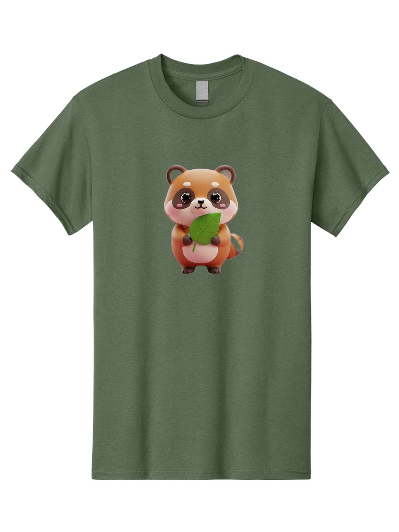 Red-Panda Men'S Graphic Tee, 100% Cotton, Comfortable Casual Summer Wear, Machine Washable, Cute Cartoon Red Panda, Kawaii Animal, Adorable Creature, Holding A Leaf, Cartoon Character, Red Panda Illustration, Kawaii Art, Digital Illustration, Bac364