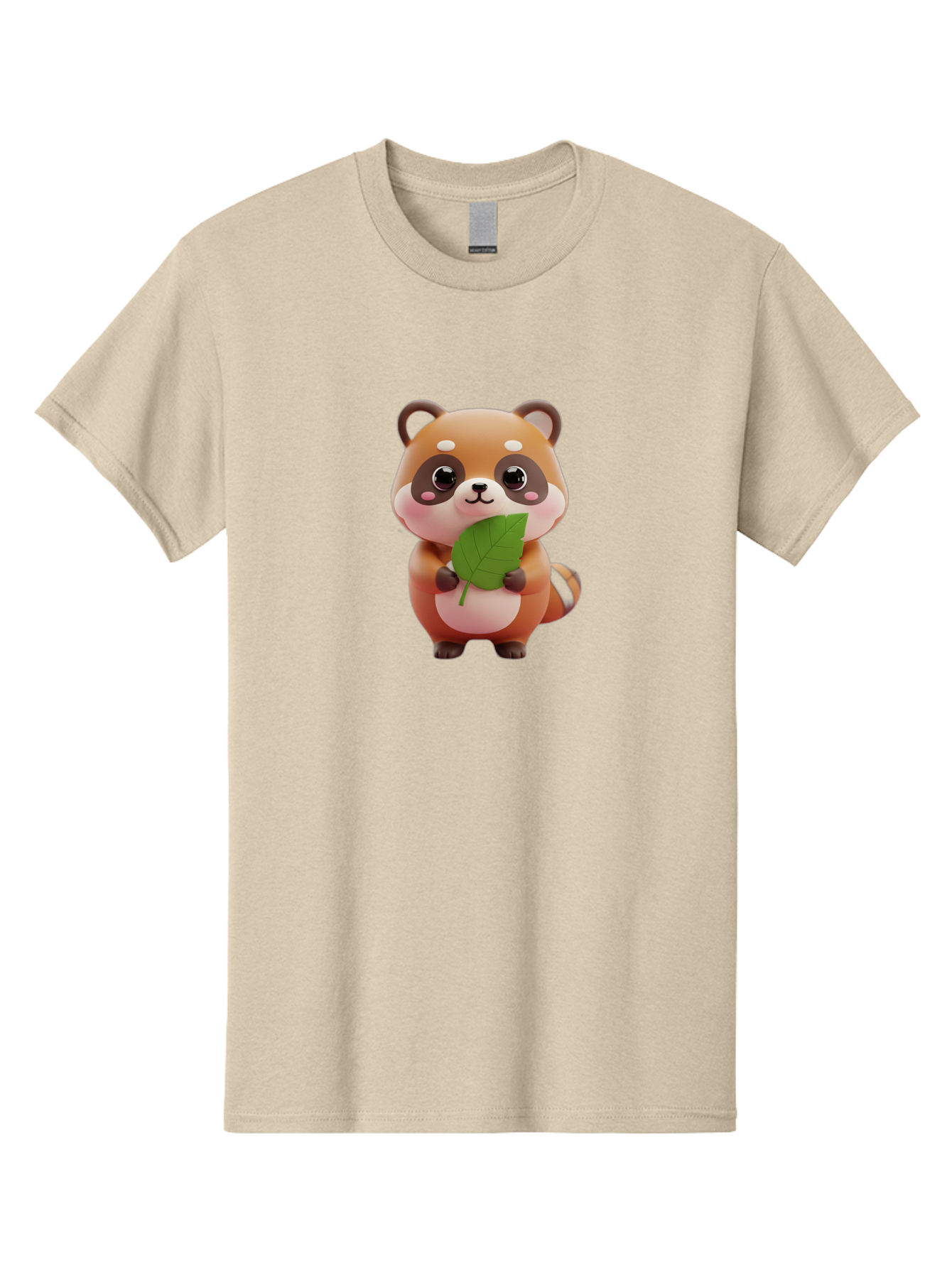 Red-Panda Men'S Graphic Tee, 100% Cotton, Comfortable Casual Summer Wear, Machine Washable, Cute Cartoon Red Panda, Kawaii Animal, Adorable Creature, Holding A Leaf, Cartoon Character, Red Panda Illustration, Kawaii Art, Digital Illustration, Bac364