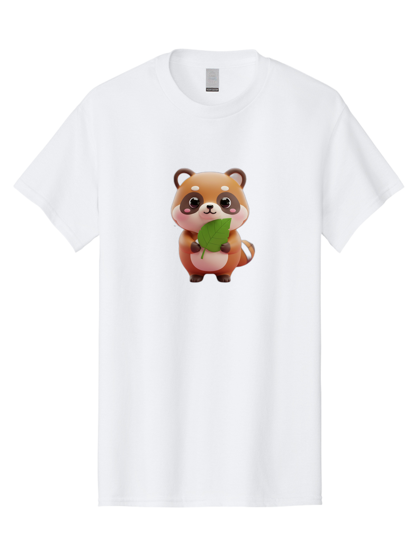 Red-Panda Men'S Graphic Tee, 100% Cotton, Comfortable Casual Summer Wear, Machine Washable, Cute Cartoon Red Panda, Kawaii Animal, Adorable Creature, Holding A Leaf, Cartoon Character, Red Panda Illustration, Kawaii Art, Digital Illustration, Bac364