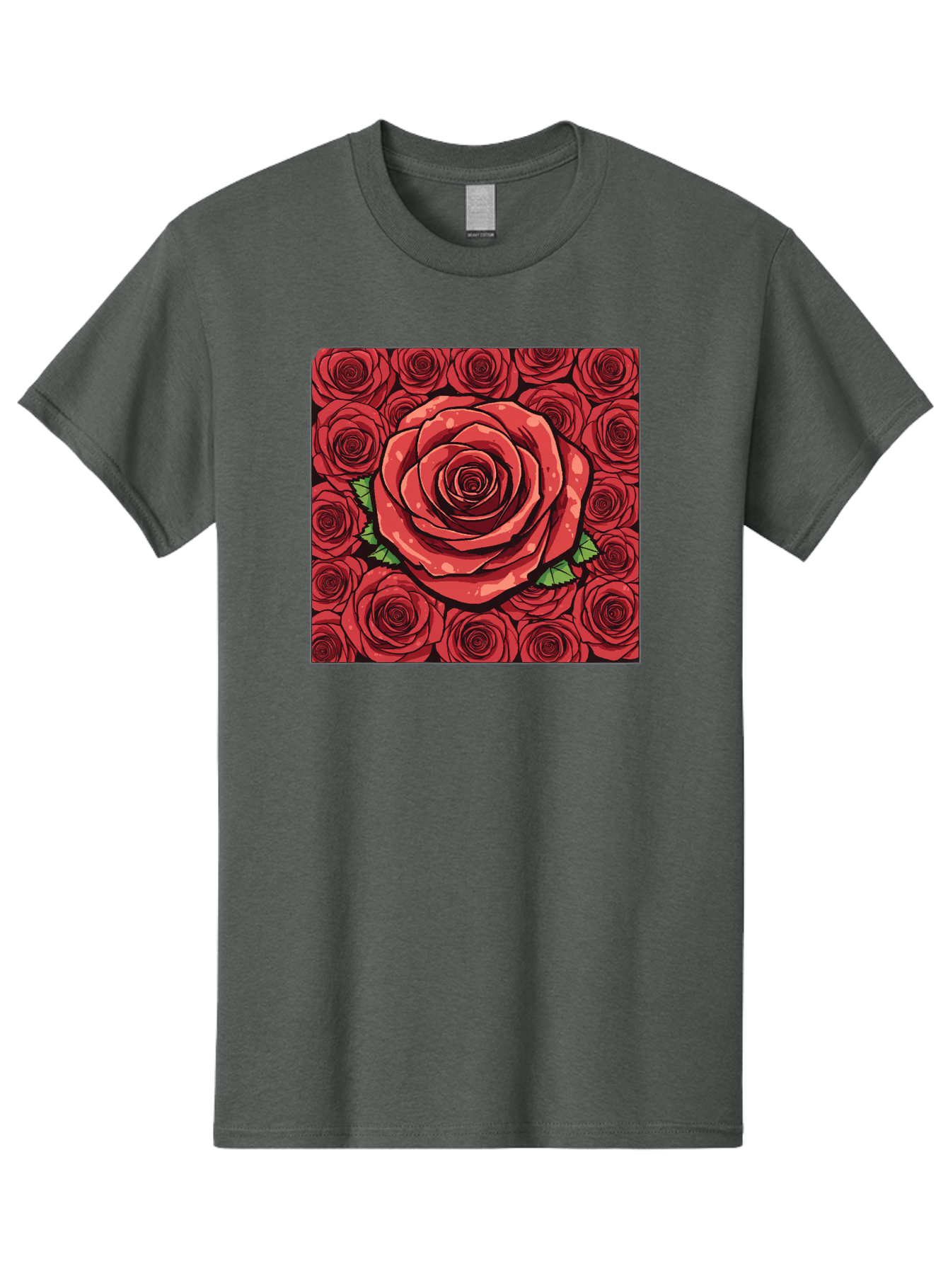 Red-Roses Men'S Graphic Tee, 100% Cotton, Comfortable Casual Summer Wear, Machine Washable, Red Roses, Floral Pattern, Love Symbol, Romance, Beauty, Flowers, Vibrant Petals, Green Leaves, Pop Art Design, Bold Graphics Bac366