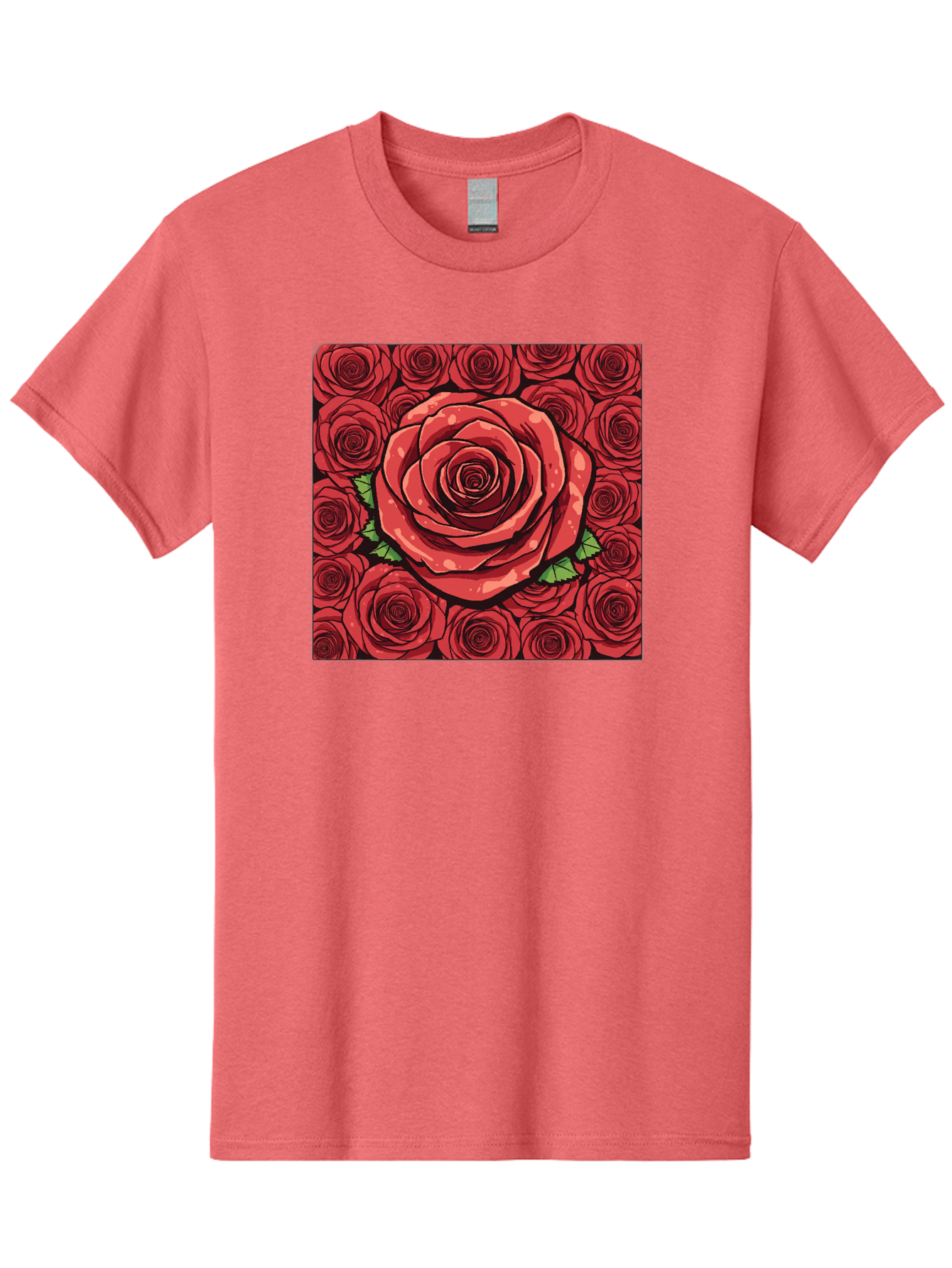 Red-Roses Men'S Graphic Tee, 100% Cotton, Comfortable Casual Summer Wear, Machine Washable, Red Roses, Floral Pattern, Love Symbol, Romance, Beauty, Flowers, Vibrant Petals, Green Leaves, Pop Art Design, Bold Graphics Bac366