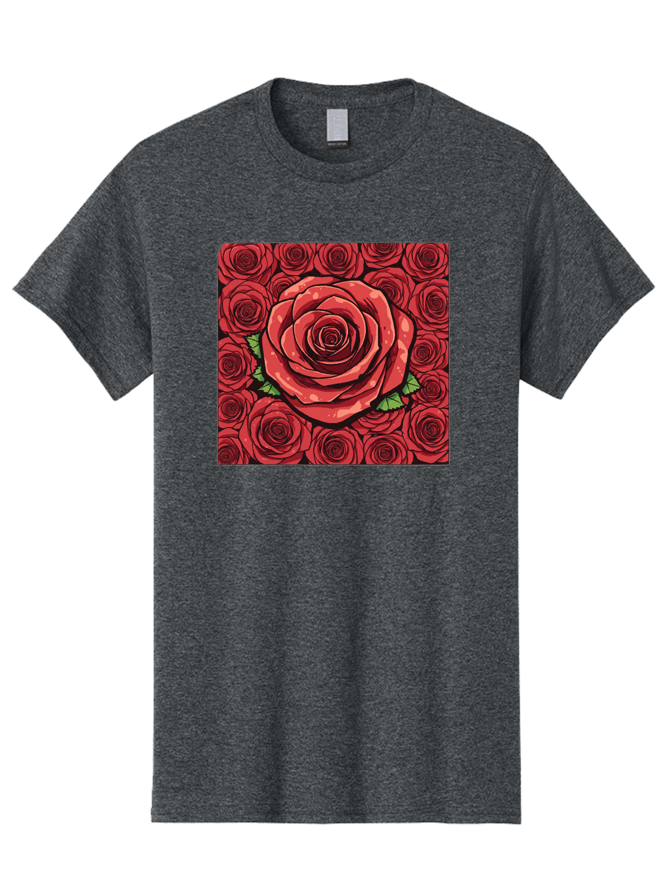 Red-Roses Men'S Graphic Tee, 100% Cotton, Comfortable Casual Summer Wear, Machine Washable, Red Roses, Floral Pattern, Love Symbol, Romance, Beauty, Flowers, Vibrant Petals, Green Leaves, Pop Art Design, Bold Graphics Bac366