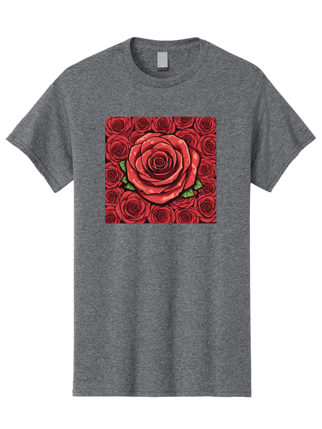 Red-Roses Men'S Graphic Tee, 100% Cotton, Comfortable Casual Summer Wear, Machine Washable, Red Roses, Floral Pattern, Love Symbol, Romance, Beauty, Flowers, Vibrant Petals, Green Leaves, Pop Art Design, Bold Graphics Bac366