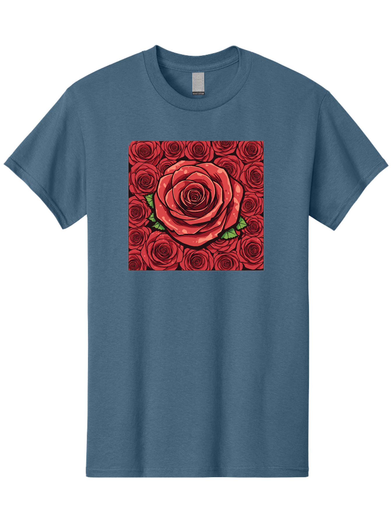 Red-Roses Men'S Graphic Tee, 100% Cotton, Comfortable Casual Summer Wear, Machine Washable, Red Roses, Floral Pattern, Love Symbol, Romance, Beauty, Flowers, Vibrant Petals, Green Leaves, Pop Art Design, Bold Graphics Bac366