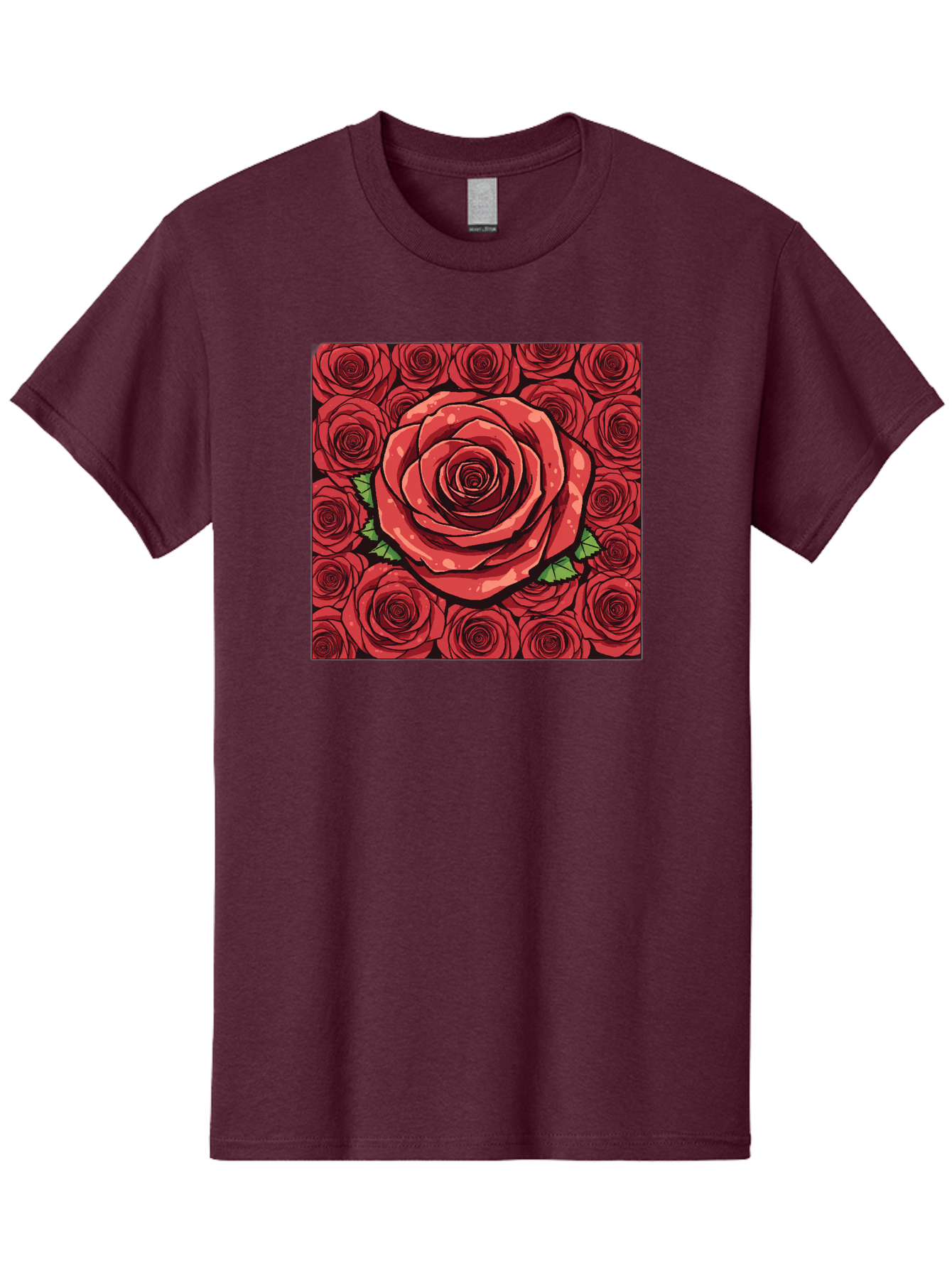 Red-Roses Men'S Graphic Tee, 100% Cotton, Comfortable Casual Summer Wear, Machine Washable, Red Roses, Floral Pattern, Love Symbol, Romance, Beauty, Flowers, Vibrant Petals, Green Leaves, Pop Art Design, Bold Graphics Bac366
