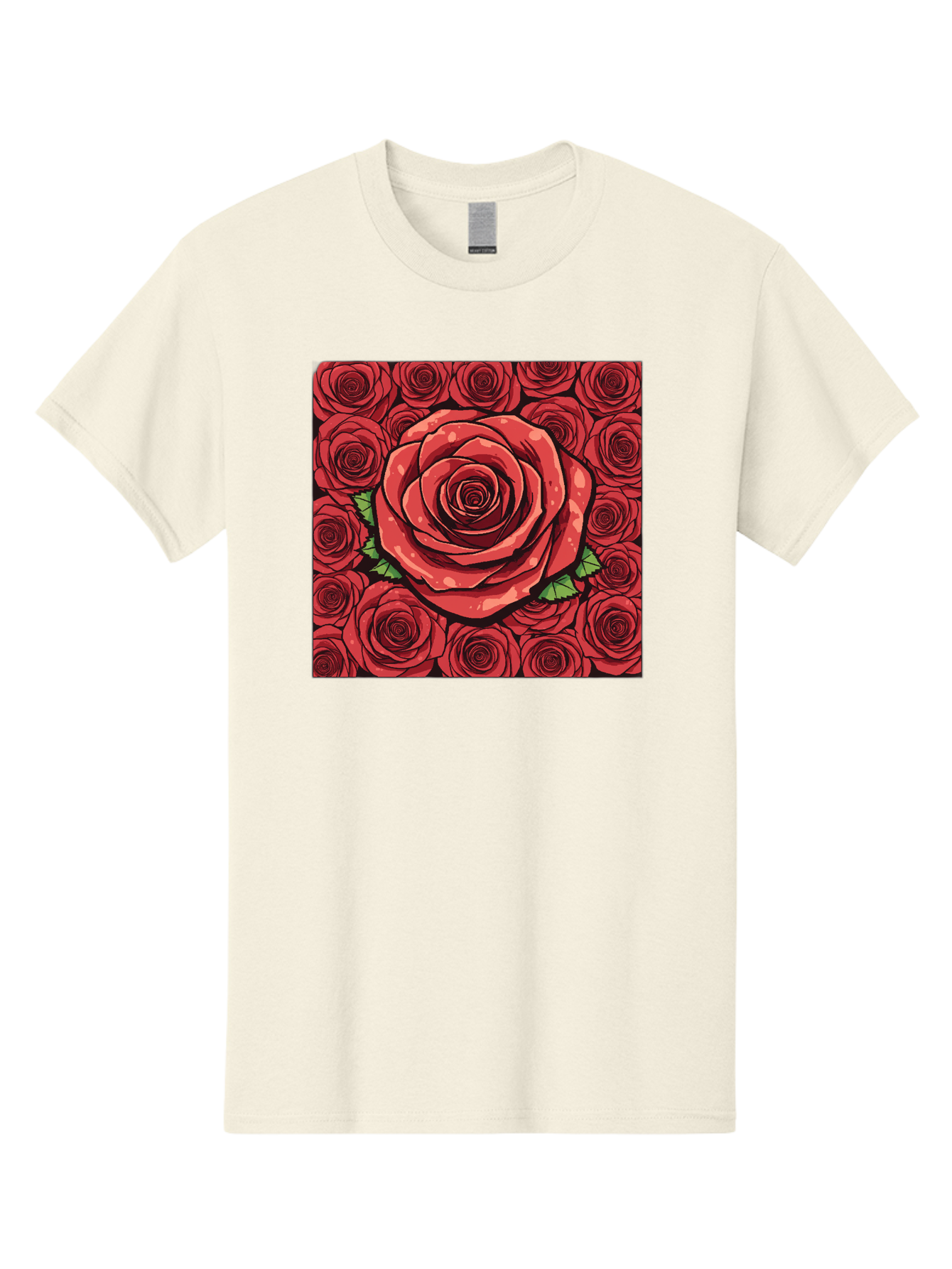 Red-Roses Men'S Graphic Tee, 100% Cotton, Comfortable Casual Summer Wear, Machine Washable, Red Roses, Floral Pattern, Love Symbol, Romance, Beauty, Flowers, Vibrant Petals, Green Leaves, Pop Art Design, Bold Graphics Bac366