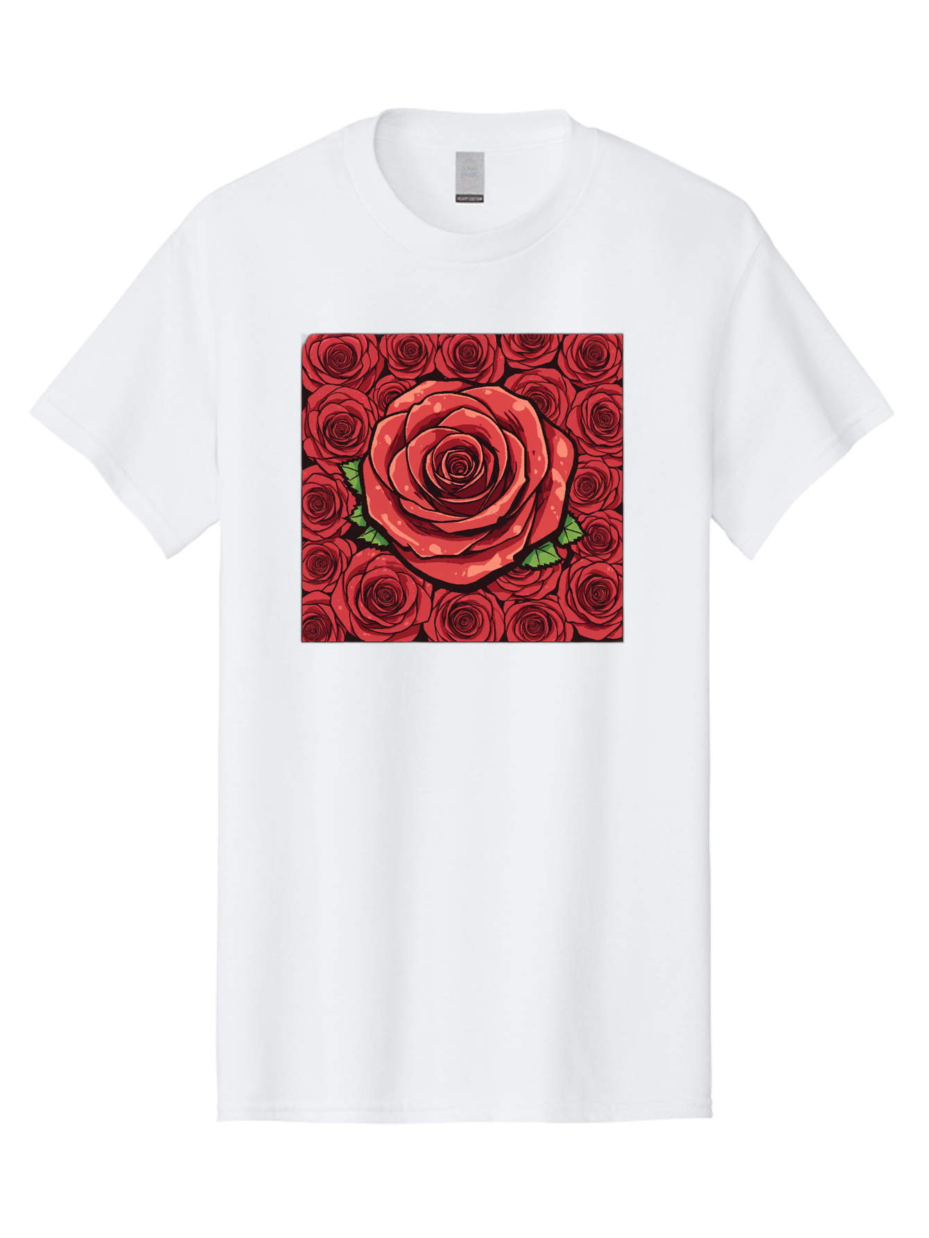 Red-Roses Men'S Graphic Tee, 100% Cotton, Comfortable Casual Summer Wear, Machine Washable, Red Roses, Floral Pattern, Love Symbol, Romance, Beauty, Flowers, Vibrant Petals, Green Leaves, Pop Art Design, Bold Graphics Bac366
