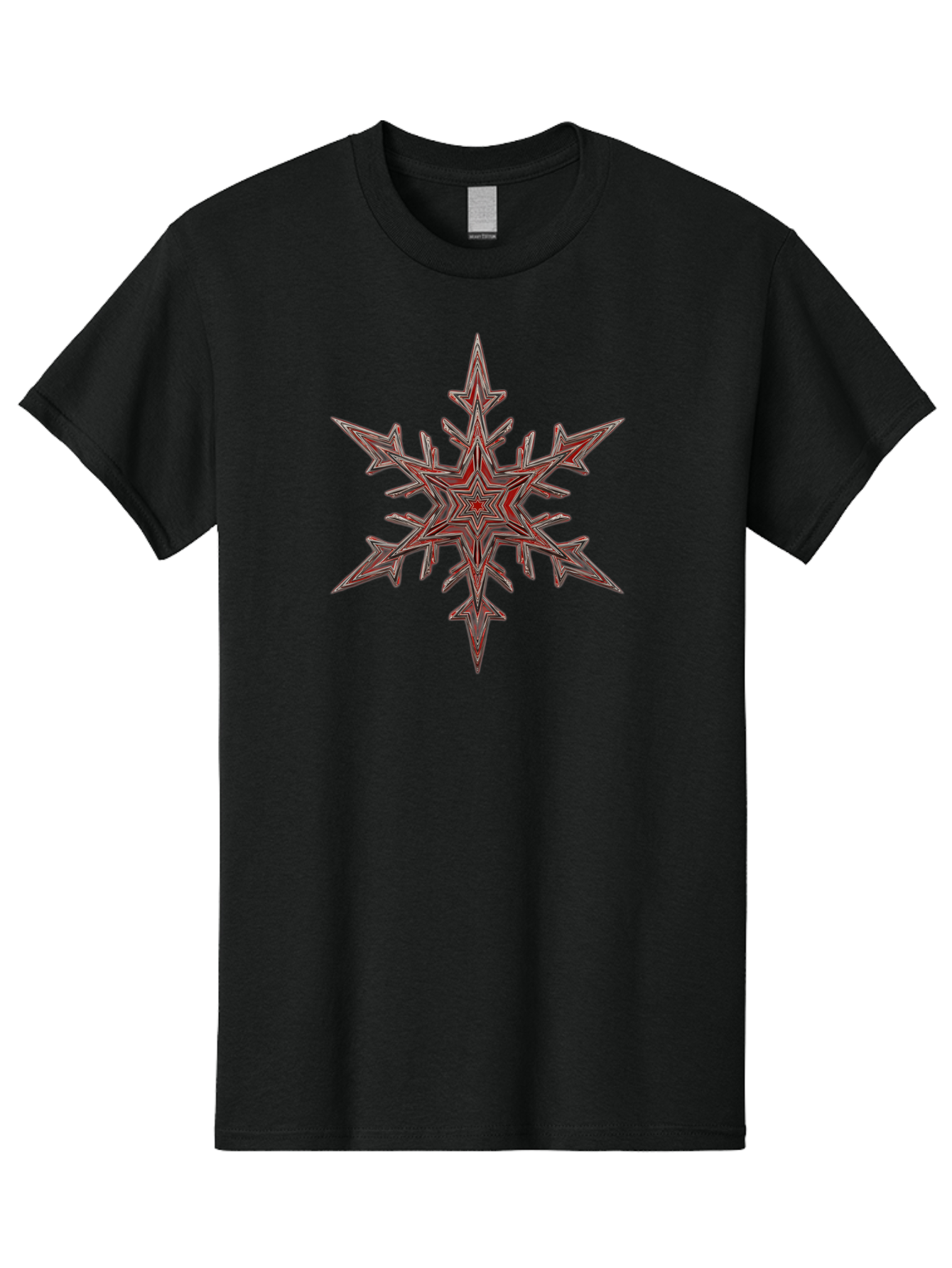 Red-Snowflake Men'S Graphic Tee, 100% Cotton, Comfortable Casual Summer Wear, Machine Washable, Red Snowflake, Intricate Design, Symmetrical Pattern, Abstract Art, Festive Decor, Winter Theme, Geometric Shape, Kaleidoscope Pattern, Digital Art Bac367