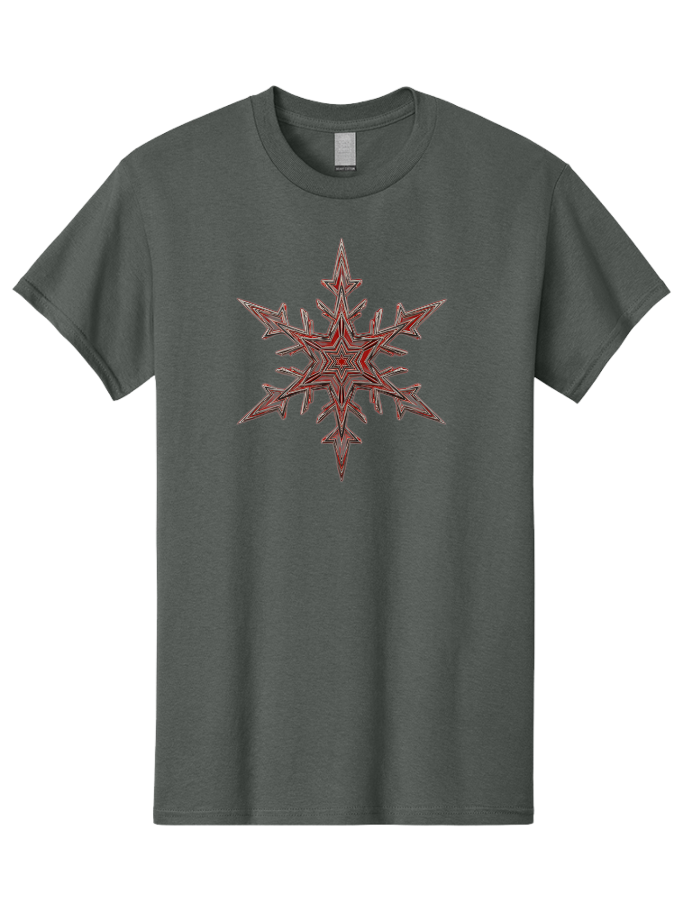 Red-Snowflake Men'S Graphic Tee, 100% Cotton, Comfortable Casual Summer Wear, Machine Washable, Red Snowflake, Intricate Design, Symmetrical Pattern, Abstract Art, Festive Decor, Winter Theme, Geometric Shape, Kaleidoscope Pattern, Digital Art Bac367