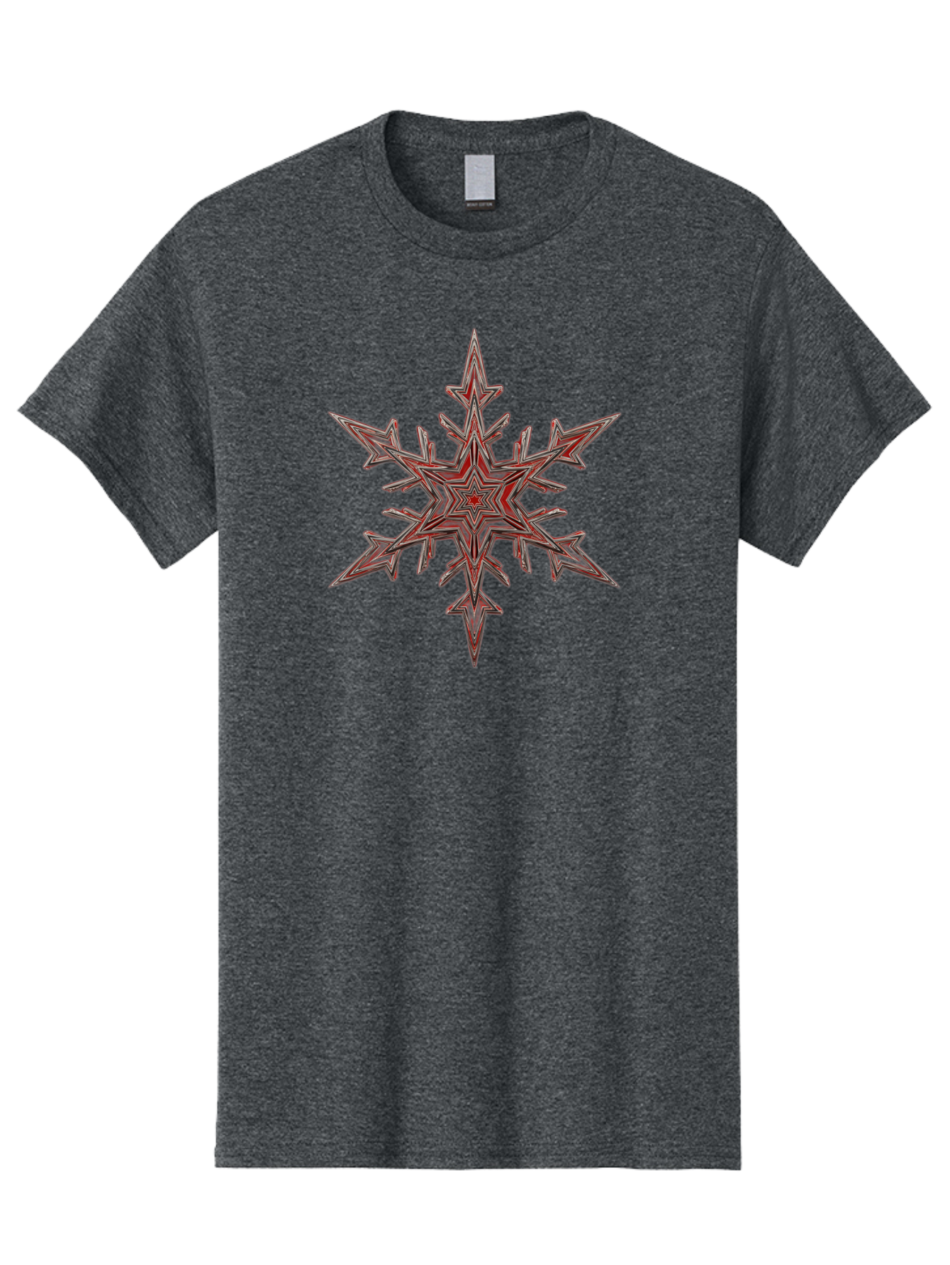 Red-Snowflake Men'S Graphic Tee, 100% Cotton, Comfortable Casual Summer Wear, Machine Washable, Red Snowflake, Intricate Design, Symmetrical Pattern, Abstract Art, Festive Decor, Winter Theme, Geometric Shape, Kaleidoscope Pattern, Digital Art Bac367