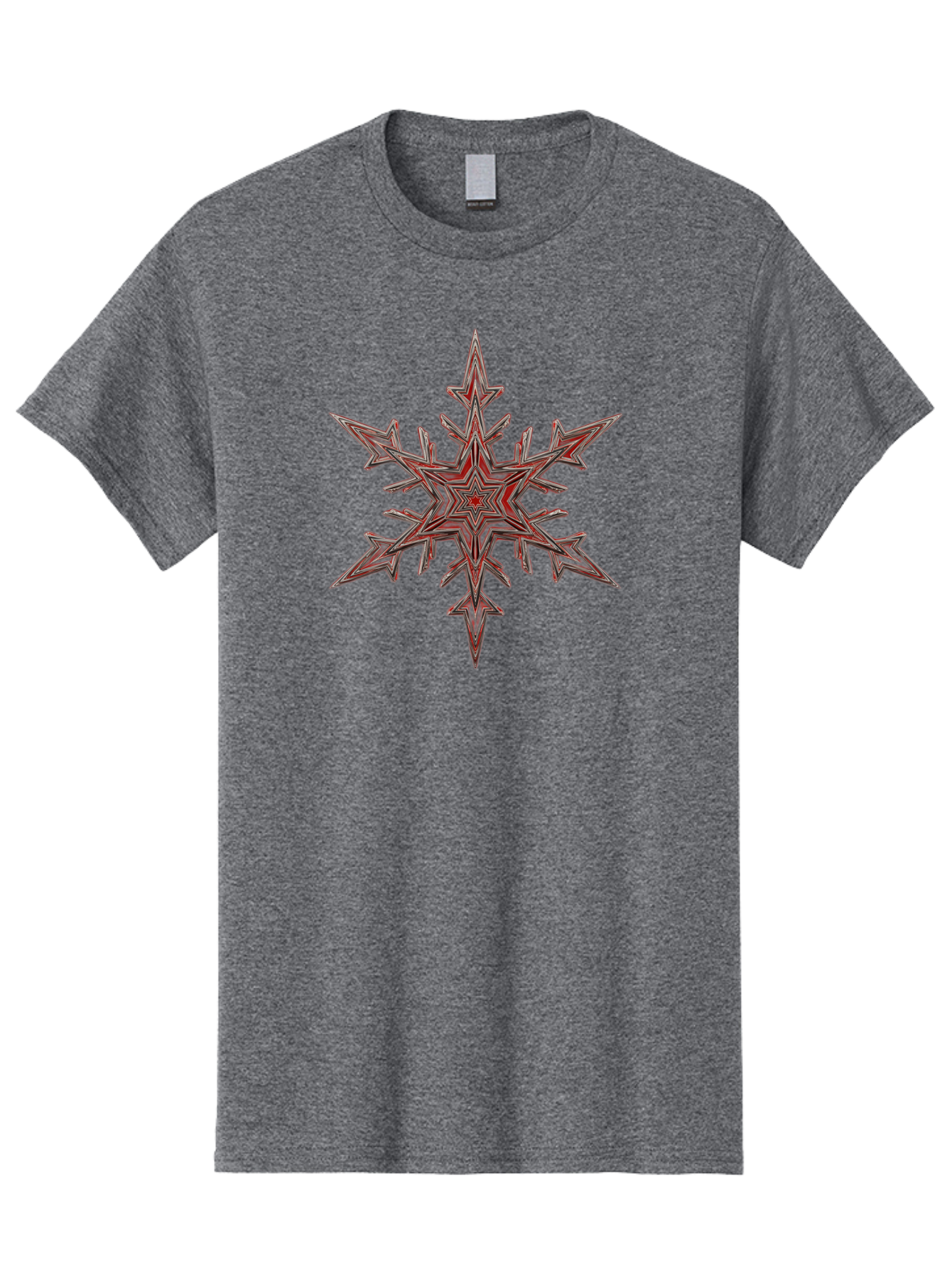 Red-Snowflake Men'S Graphic Tee, 100% Cotton, Comfortable Casual Summer Wear, Machine Washable, Red Snowflake, Intricate Design, Symmetrical Pattern, Abstract Art, Festive Decor, Winter Theme, Geometric Shape, Kaleidoscope Pattern, Digital Art Bac367