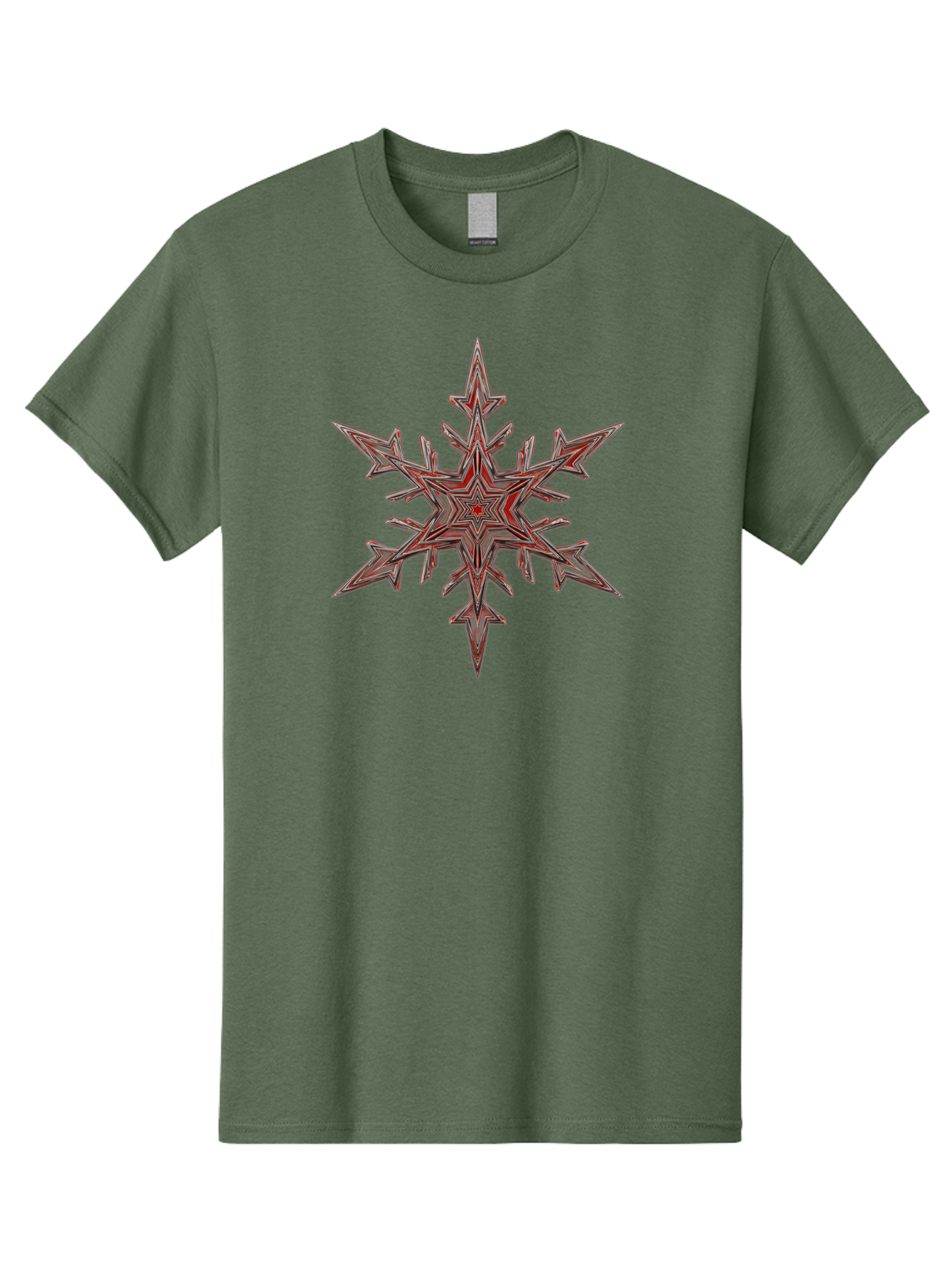 Red-Snowflake Men'S Graphic Tee, 100% Cotton, Comfortable Casual Summer Wear, Machine Washable, Red Snowflake, Intricate Design, Symmetrical Pattern, Abstract Art, Festive Decor, Winter Theme, Geometric Shape, Kaleidoscope Pattern, Digital Art Bac367