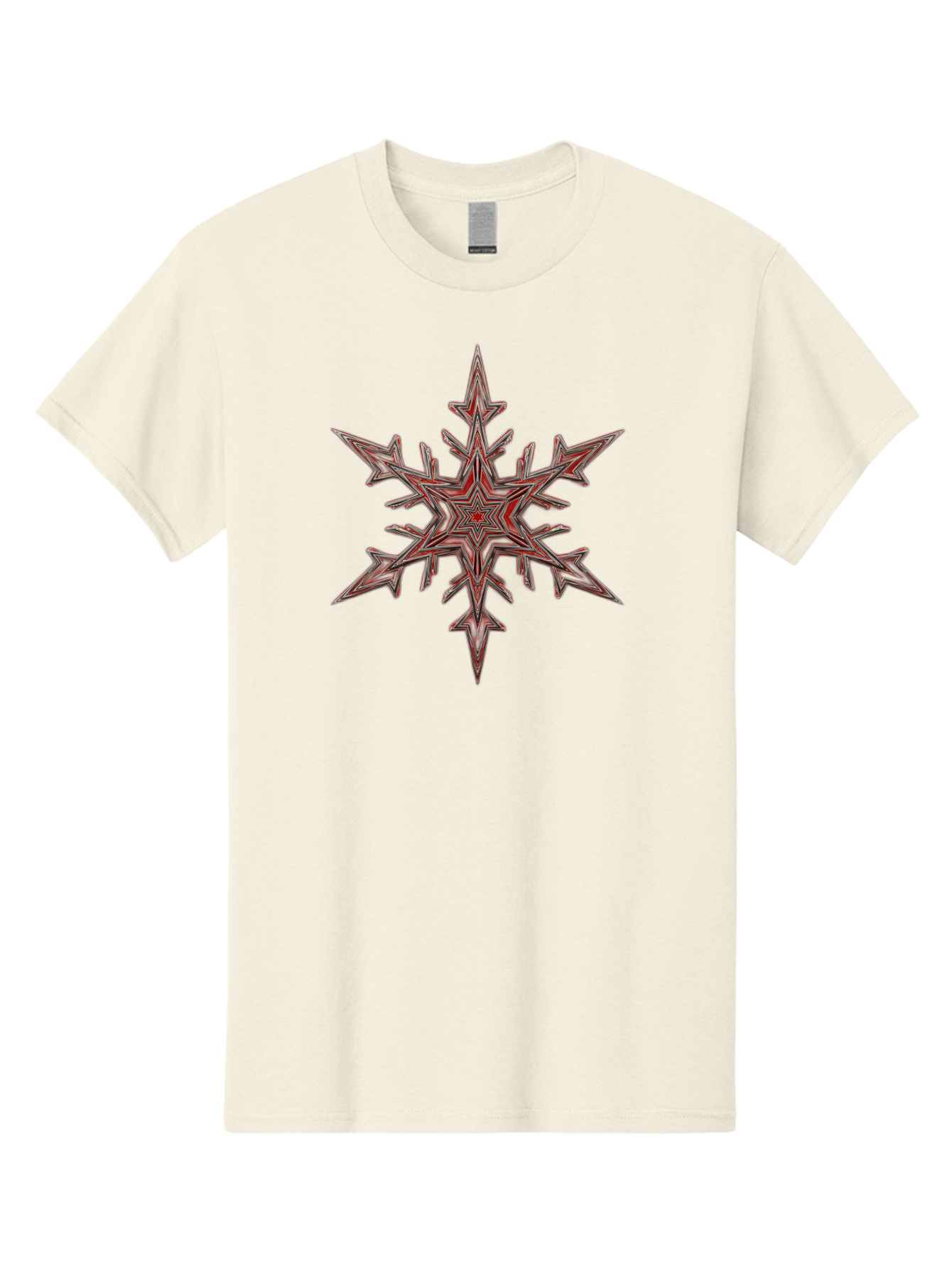 Red-Snowflake Men'S Graphic Tee, 100% Cotton, Comfortable Casual Summer Wear, Machine Washable, Red Snowflake, Intricate Design, Symmetrical Pattern, Abstract Art, Festive Decor, Winter Theme, Geometric Shape, Kaleidoscope Pattern, Digital Art Bac367