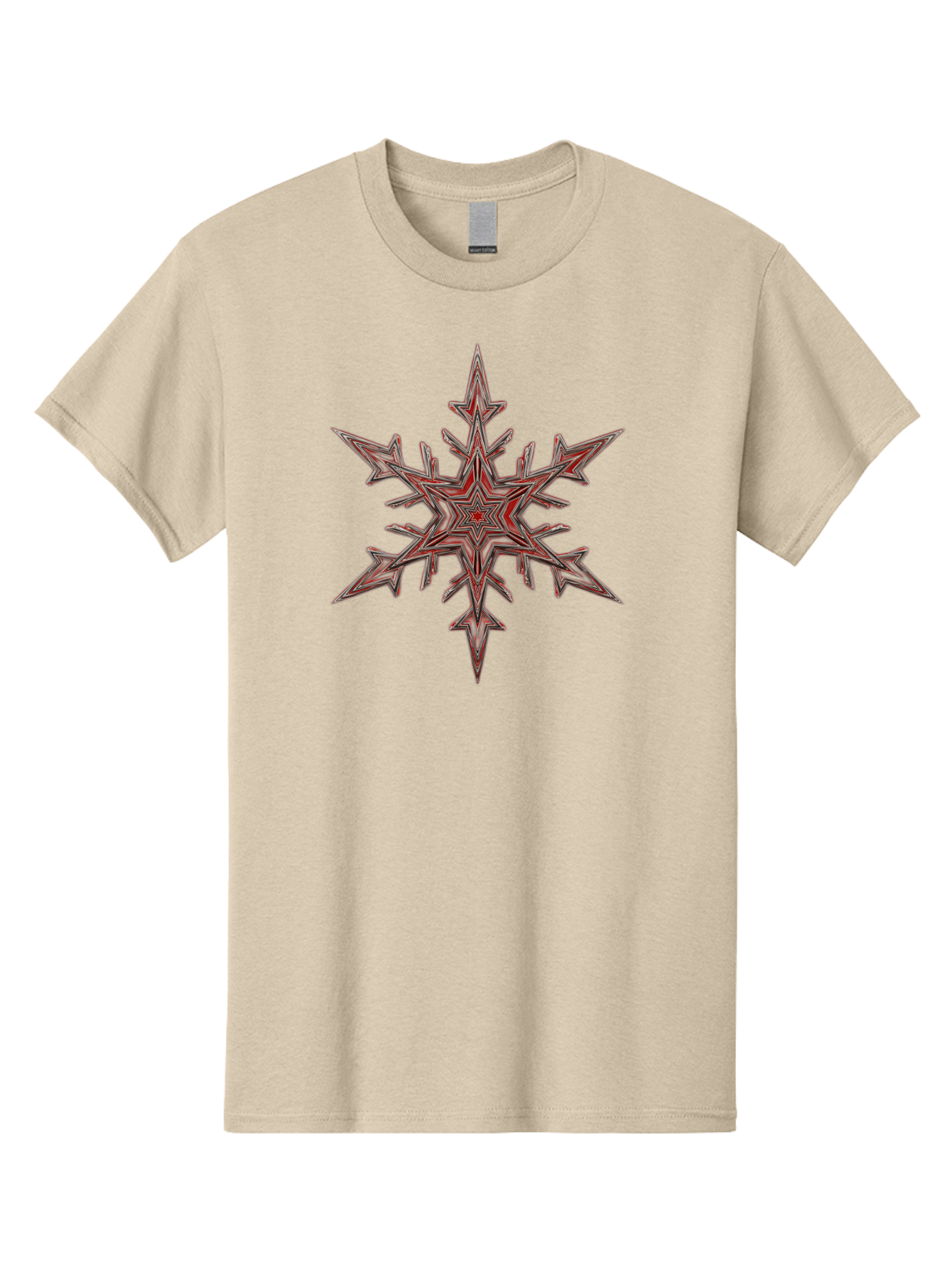 Red-Snowflake Men'S Graphic Tee, 100% Cotton, Comfortable Casual Summer Wear, Machine Washable, Red Snowflake, Intricate Design, Symmetrical Pattern, Abstract Art, Festive Decor, Winter Theme, Geometric Shape, Kaleidoscope Pattern, Digital Art Bac367