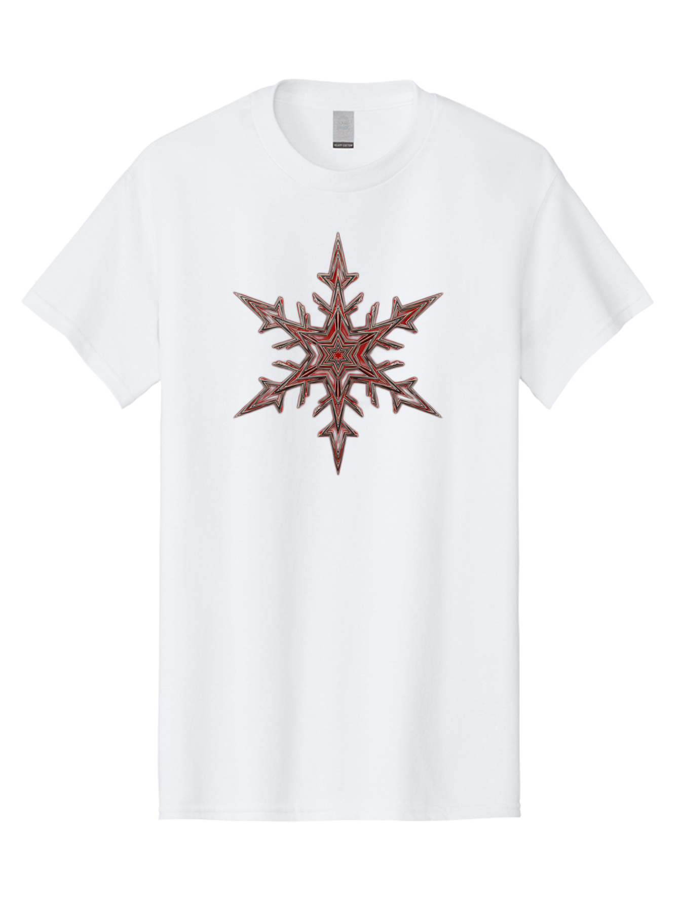 Red-Snowflake Men'S Graphic Tee, 100% Cotton, Comfortable Casual Summer Wear, Machine Washable, Red Snowflake, Intricate Design, Symmetrical Pattern, Abstract Art, Festive Decor, Winter Theme, Geometric Shape, Kaleidoscope Pattern, Digital Art Bac367