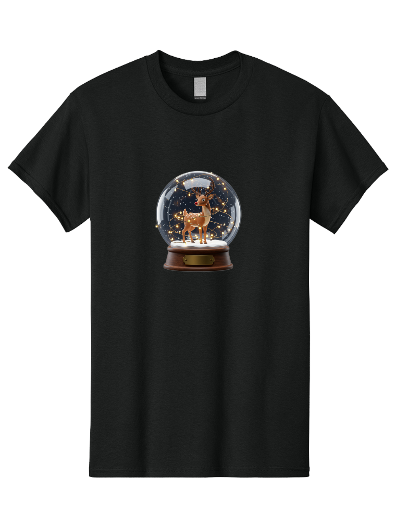 Reindeer-Snow-Globe Men'S Graphic Tee, 100% Cotton, Comfortable Casual Summer Wear, Machine Washable, Snow Globe With Reindeer And Fawn, Festive Holiday Decor, Magical Winter Scene, Glowing String Lights, Christmas Decoration, Bac368