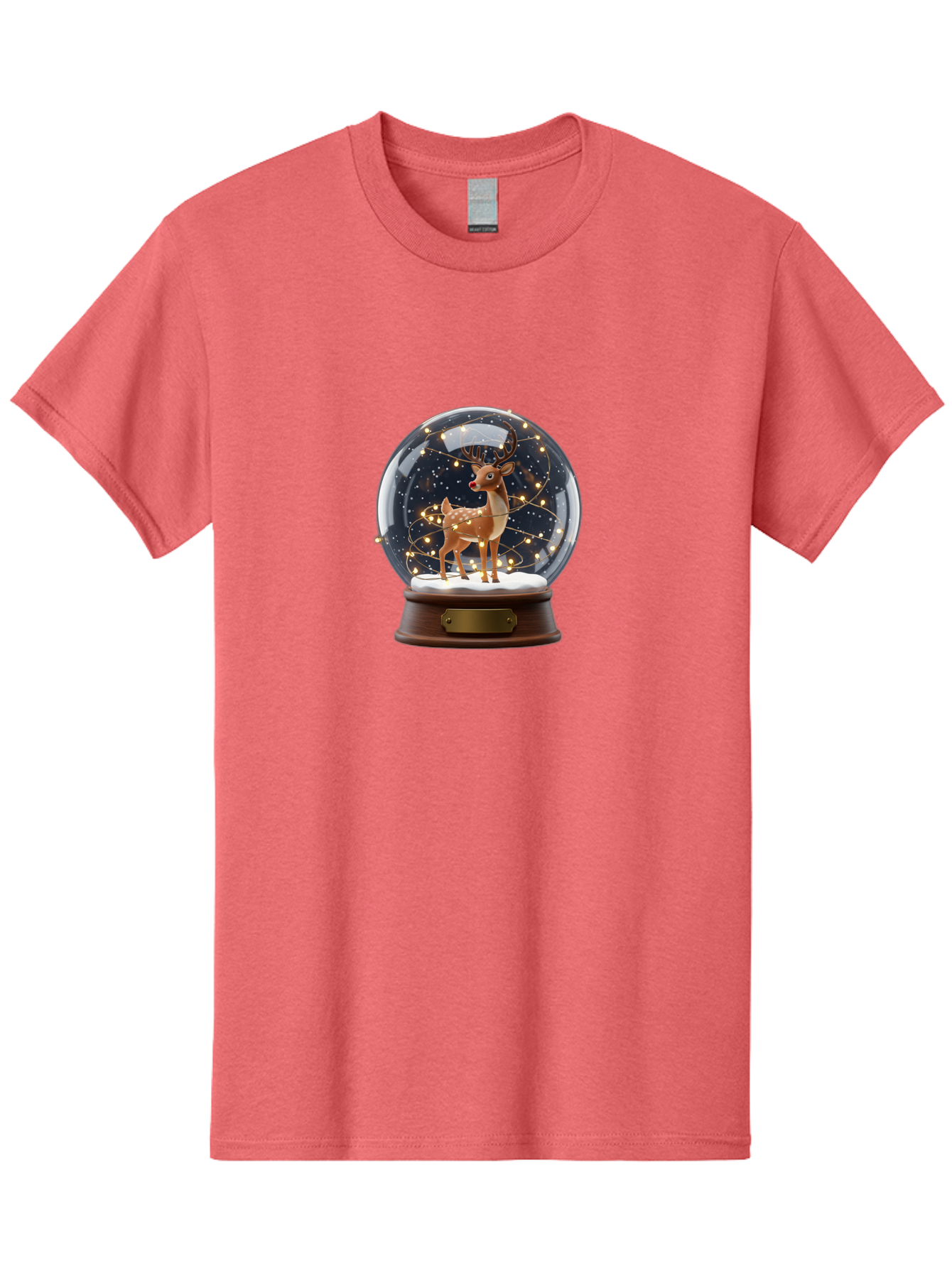 Reindeer-Snow-Globe Men'S Graphic Tee, 100% Cotton, Comfortable Casual Summer Wear, Machine Washable, Snow Globe With Reindeer And Fawn, Festive Holiday Decor, Magical Winter Scene, Glowing String Lights, Christmas Decoration, Bac368