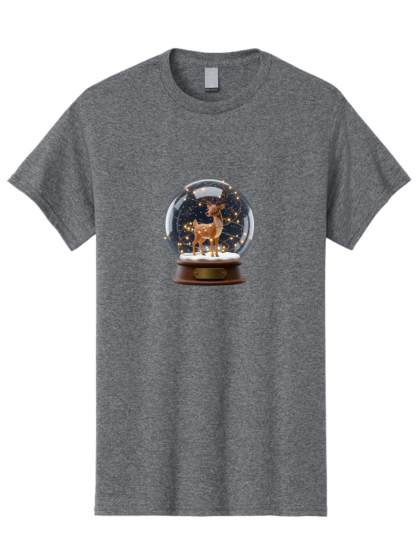 Reindeer-Snow-Globe Men'S Graphic Tee, 100% Cotton, Comfortable Casual Summer Wear, Machine Washable, Snow Globe With Reindeer And Fawn, Festive Holiday Decor, Magical Winter Scene, Glowing String Lights, Christmas Decoration, Bac368