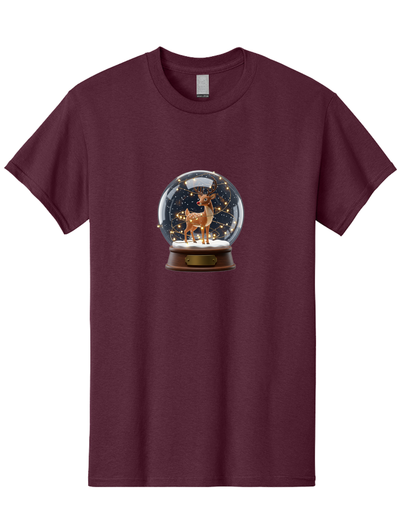Reindeer-Snow-Globe Men'S Graphic Tee, 100% Cotton, Comfortable Casual Summer Wear, Machine Washable, Snow Globe With Reindeer And Fawn, Festive Holiday Decor, Magical Winter Scene, Glowing String Lights, Christmas Decoration, Bac368