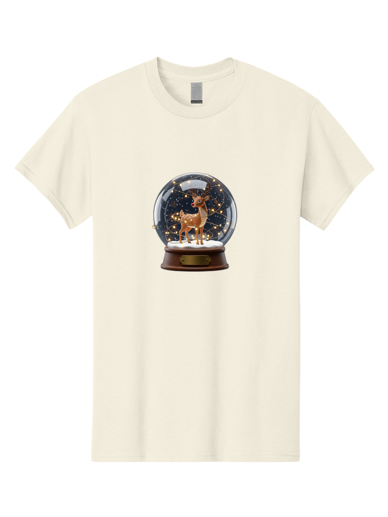 Reindeer-Snow-Globe Men'S Graphic Tee, 100% Cotton, Comfortable Casual Summer Wear, Machine Washable, Snow Globe With Reindeer And Fawn, Festive Holiday Decor, Magical Winter Scene, Glowing String Lights, Christmas Decoration, Bac368