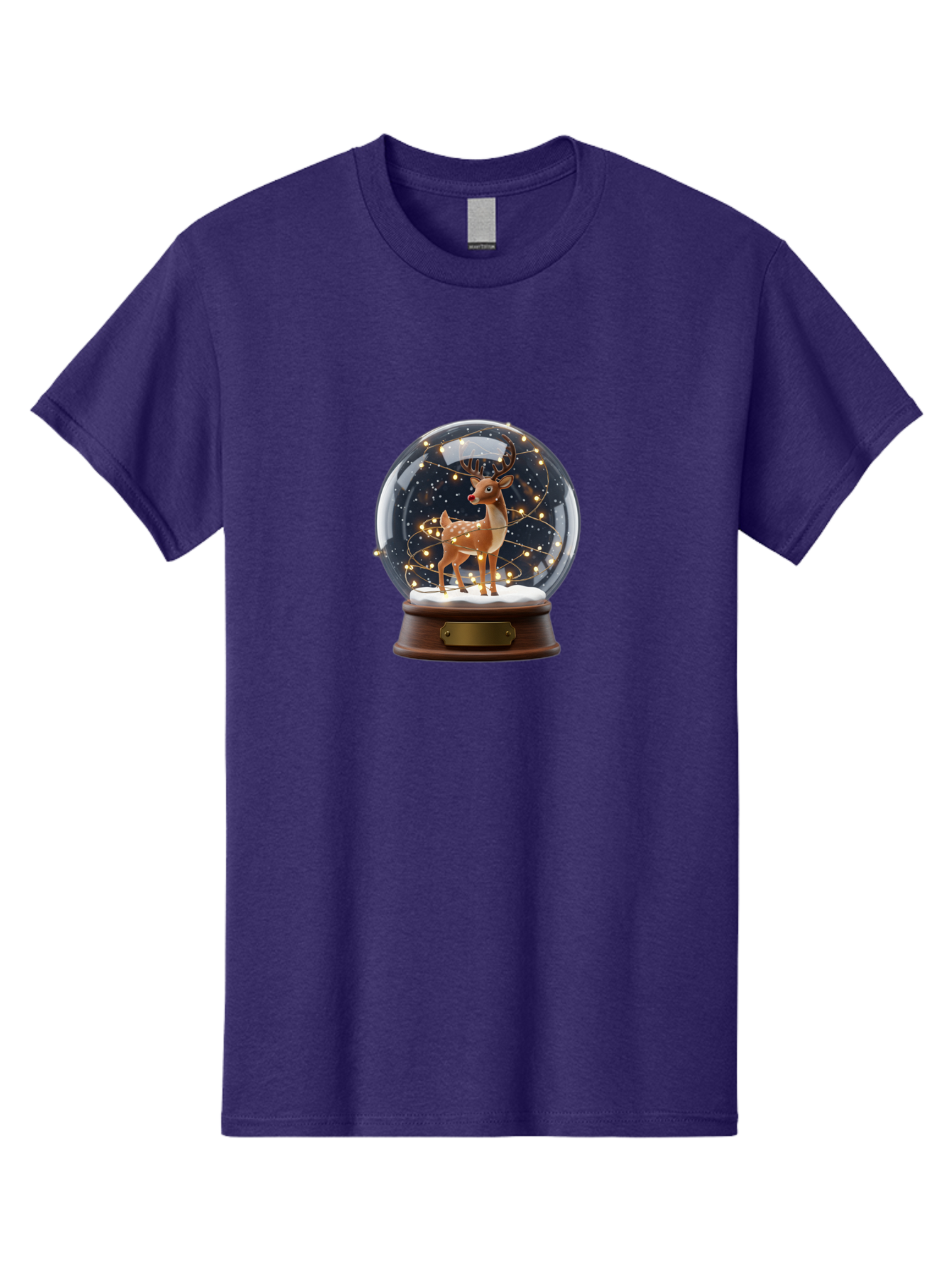 Reindeer-Snow-Globe Men'S Graphic Tee, 100% Cotton, Comfortable Casual Summer Wear, Machine Washable, Snow Globe With Reindeer And Fawn, Festive Holiday Decor, Magical Winter Scene, Glowing String Lights, Christmas Decoration, Bac368