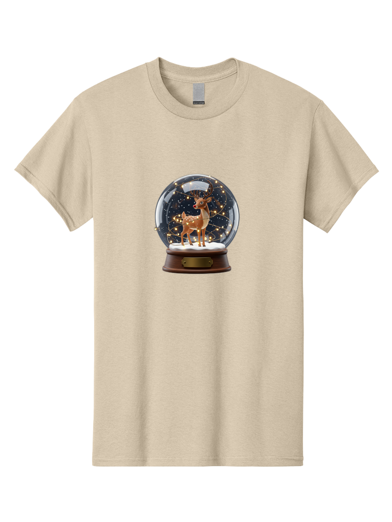 Reindeer-Snow-Globe Men'S Graphic Tee, 100% Cotton, Comfortable Casual Summer Wear, Machine Washable, Snow Globe With Reindeer And Fawn, Festive Holiday Decor, Magical Winter Scene, Glowing String Lights, Christmas Decoration, Bac368