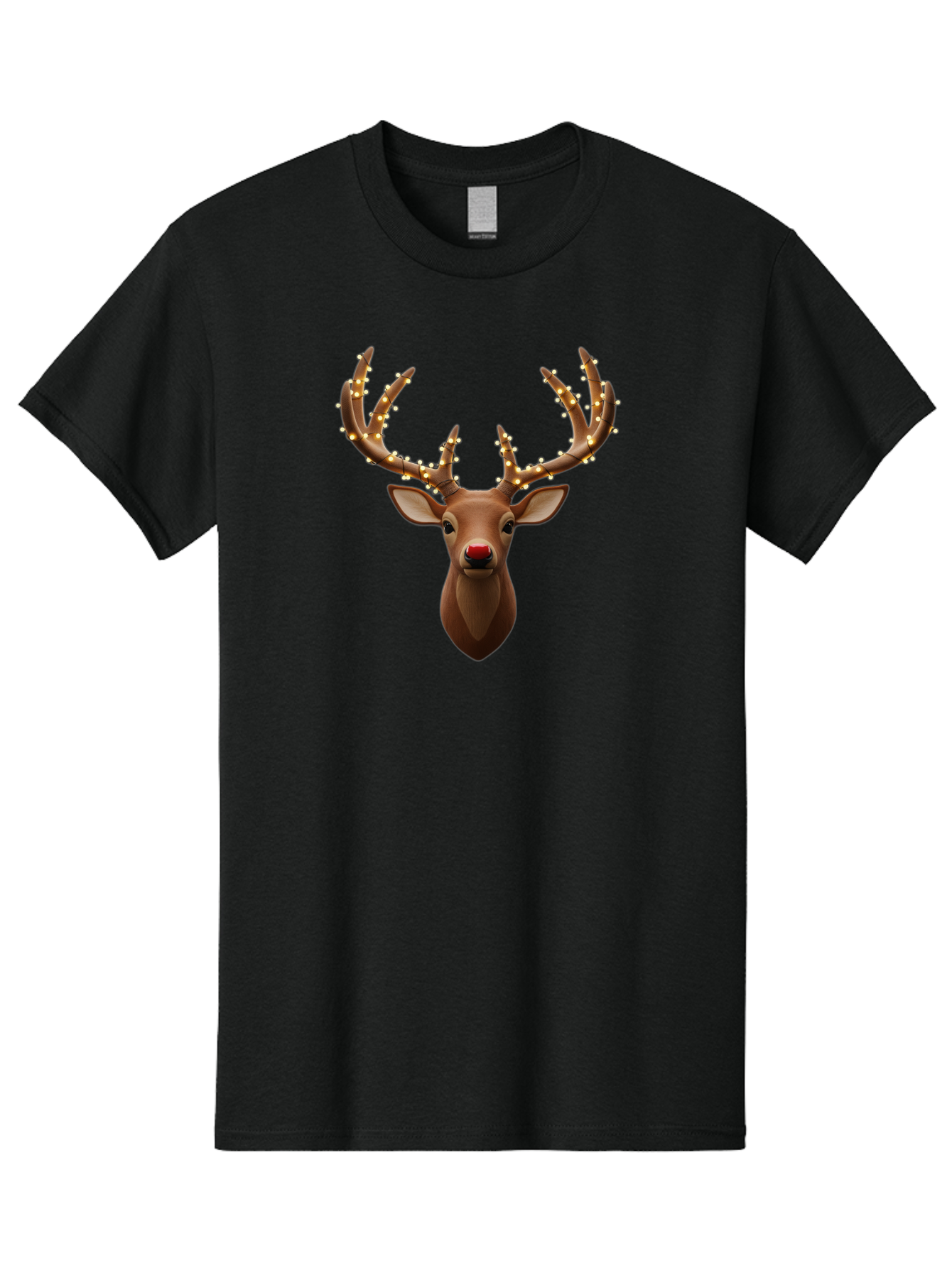 Reindeer-With-Lights Men'S Graphic Tee, 100% Cotton, Comfortable Casual Summer Wear, Machine Washable, Reindeer With Festive Lights, Christmas Decorations, Holiday Symbolism, Rudolph The Red-Nosed Reindeer, Winter Wonderland, Merry Christmas, Bac369