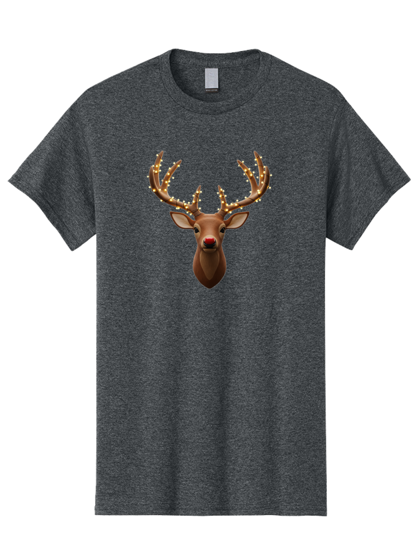 Reindeer-With-Lights Men'S Graphic Tee, 100% Cotton, Comfortable Casual Summer Wear, Machine Washable, Reindeer With Festive Lights, Christmas Decorations, Holiday Symbolism, Rudolph The Red-Nosed Reindeer, Winter Wonderland, Merry Christmas, Bac369
