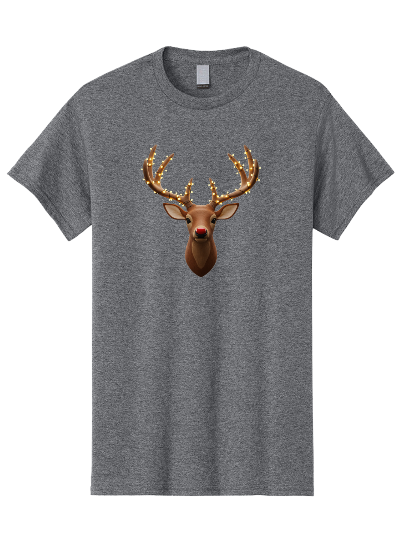 Reindeer-With-Lights Men'S Graphic Tee, 100% Cotton, Comfortable Casual Summer Wear, Machine Washable, Reindeer With Festive Lights, Christmas Decorations, Holiday Symbolism, Rudolph The Red-Nosed Reindeer, Winter Wonderland, Merry Christmas, Bac369