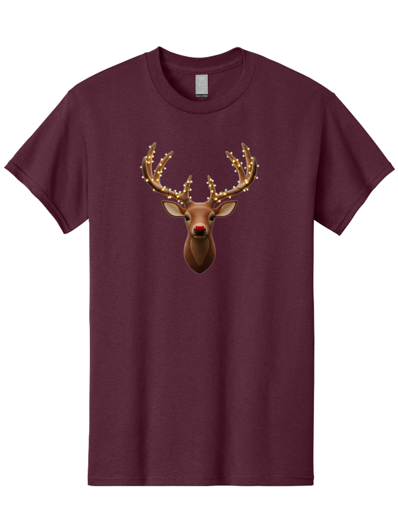 Reindeer-With-Lights Men'S Graphic Tee, 100% Cotton, Comfortable Casual Summer Wear, Machine Washable, Reindeer With Festive Lights, Christmas Decorations, Holiday Symbolism, Rudolph The Red-Nosed Reindeer, Winter Wonderland, Merry Christmas, Bac369