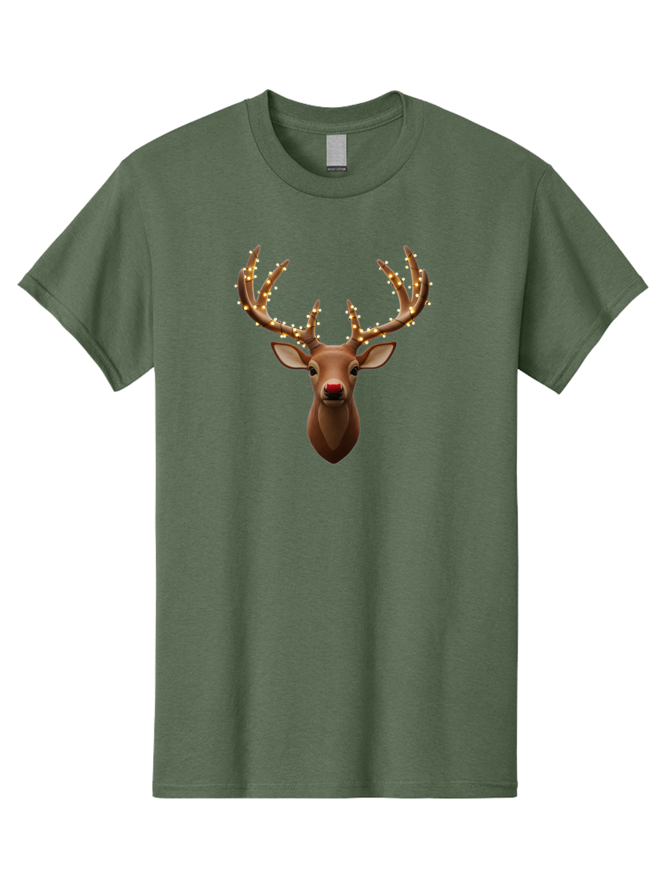 Reindeer-With-Lights Men'S Graphic Tee, 100% Cotton, Comfortable Casual Summer Wear, Machine Washable, Reindeer With Festive Lights, Christmas Decorations, Holiday Symbolism, Rudolph The Red-Nosed Reindeer, Winter Wonderland, Merry Christmas, Bac369