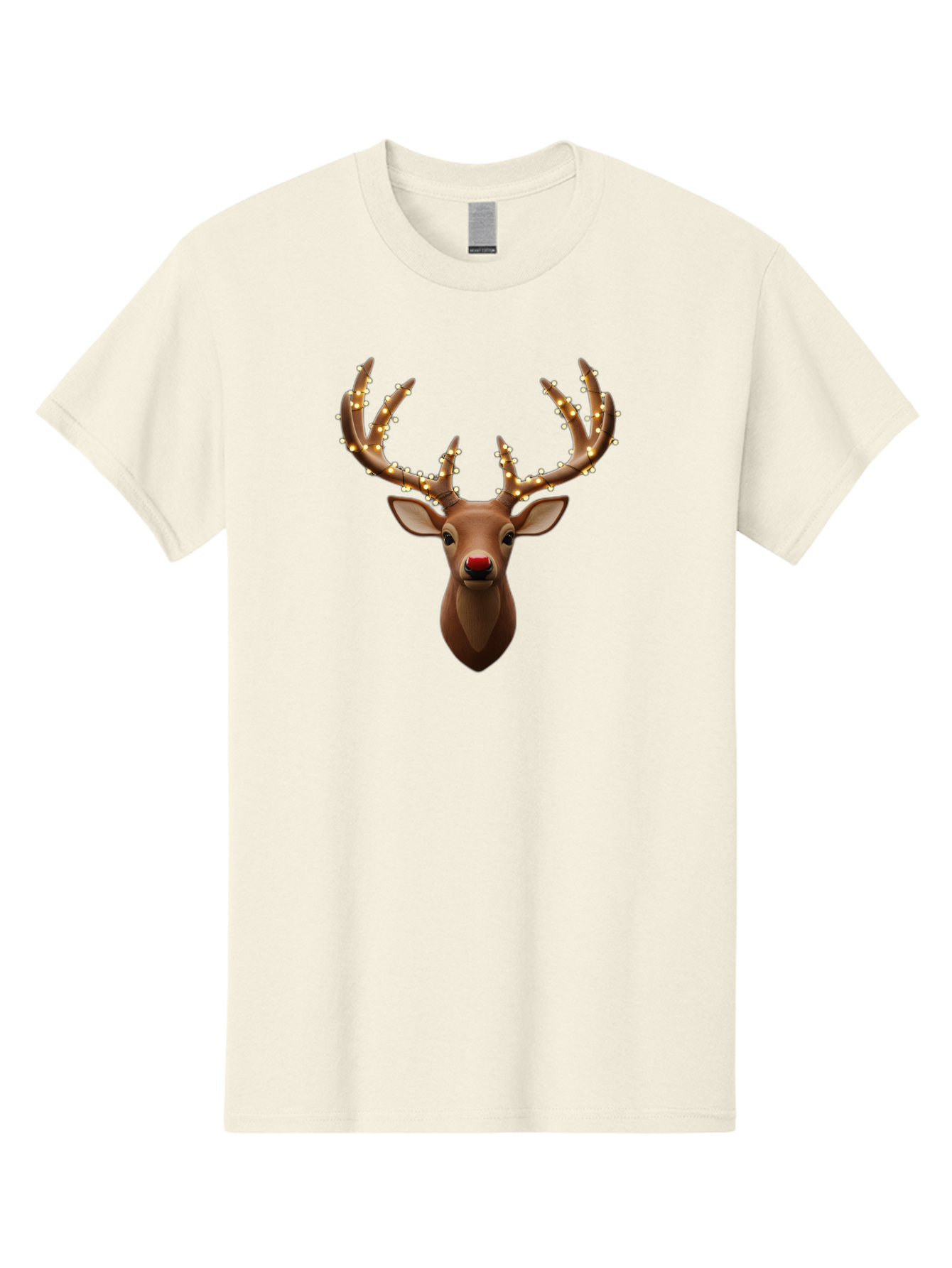Reindeer-With-Lights Men'S Graphic Tee, 100% Cotton, Comfortable Casual Summer Wear, Machine Washable, Reindeer With Festive Lights, Christmas Decorations, Holiday Symbolism, Rudolph The Red-Nosed Reindeer, Winter Wonderland, Merry Christmas, Bac369
