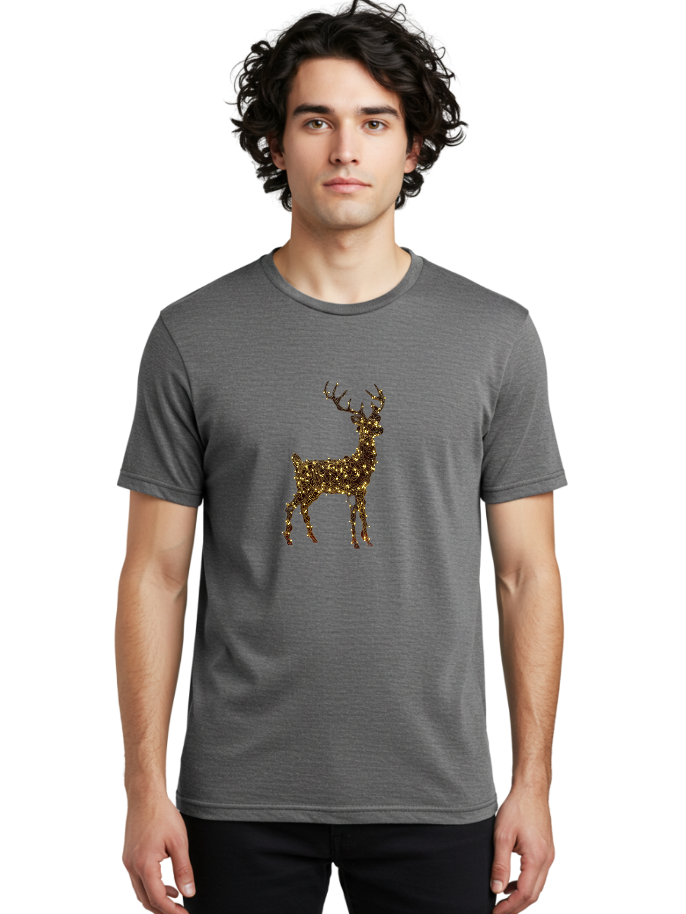 Reindeer Men'S Graphic Tee, 100% Cotton, Comfortable Casual Summer Wear, Machine Washable, Reindeer Decoration, Christmas Lights, Festive Decor, Holiday Display, Illuminated Reindeer, Christmas Reindeer, Winter Wonderland, Seasonal Decoration, Bac370