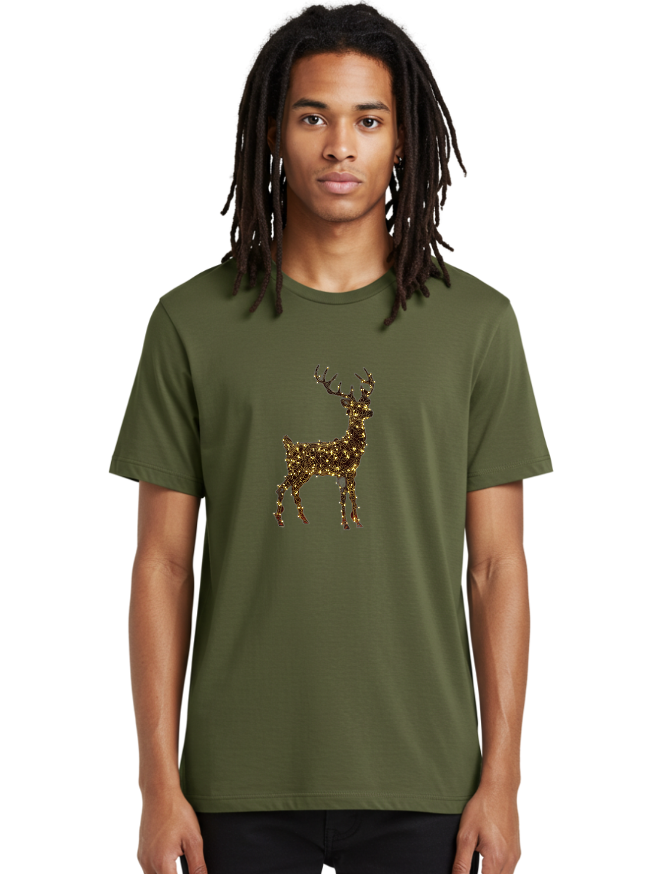 Reindeer Men'S Graphic Tee, 100% Cotton, Comfortable Casual Summer Wear, Machine Washable, Reindeer Decoration, Christmas Lights, Festive Decor, Holiday Display, Illuminated Reindeer, Christmas Reindeer, Winter Wonderland, Seasonal Decoration, Bac370