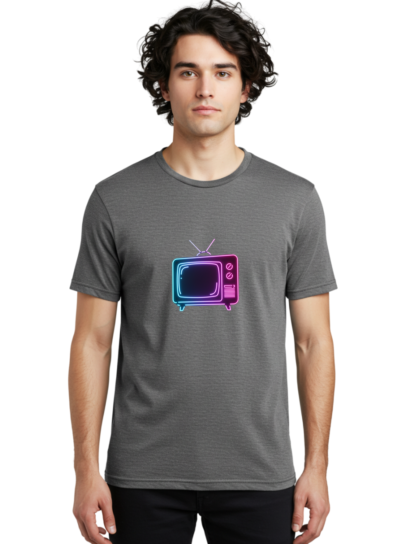 Retro-Television Men'S Graphic Tee, 100% Cotton, Comfortable Casual Summer Wear, Machine Washable, Retro Television, Vintage Tv, Neon Lights, Old-Fashioned Technology, Nostalgic Electronics, Retrofuturistic Design, Glowing Accents, Bac371