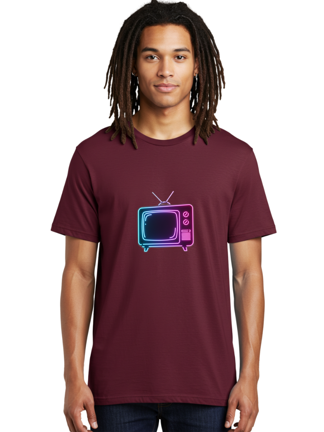 Retro-Television Men'S Graphic Tee, 100% Cotton, Comfortable Casual Summer Wear, Machine Washable, Retro Television, Vintage Tv, Neon Lights, Old-Fashioned Technology, Nostalgic Electronics, Retrofuturistic Design, Glowing Accents, Bac371