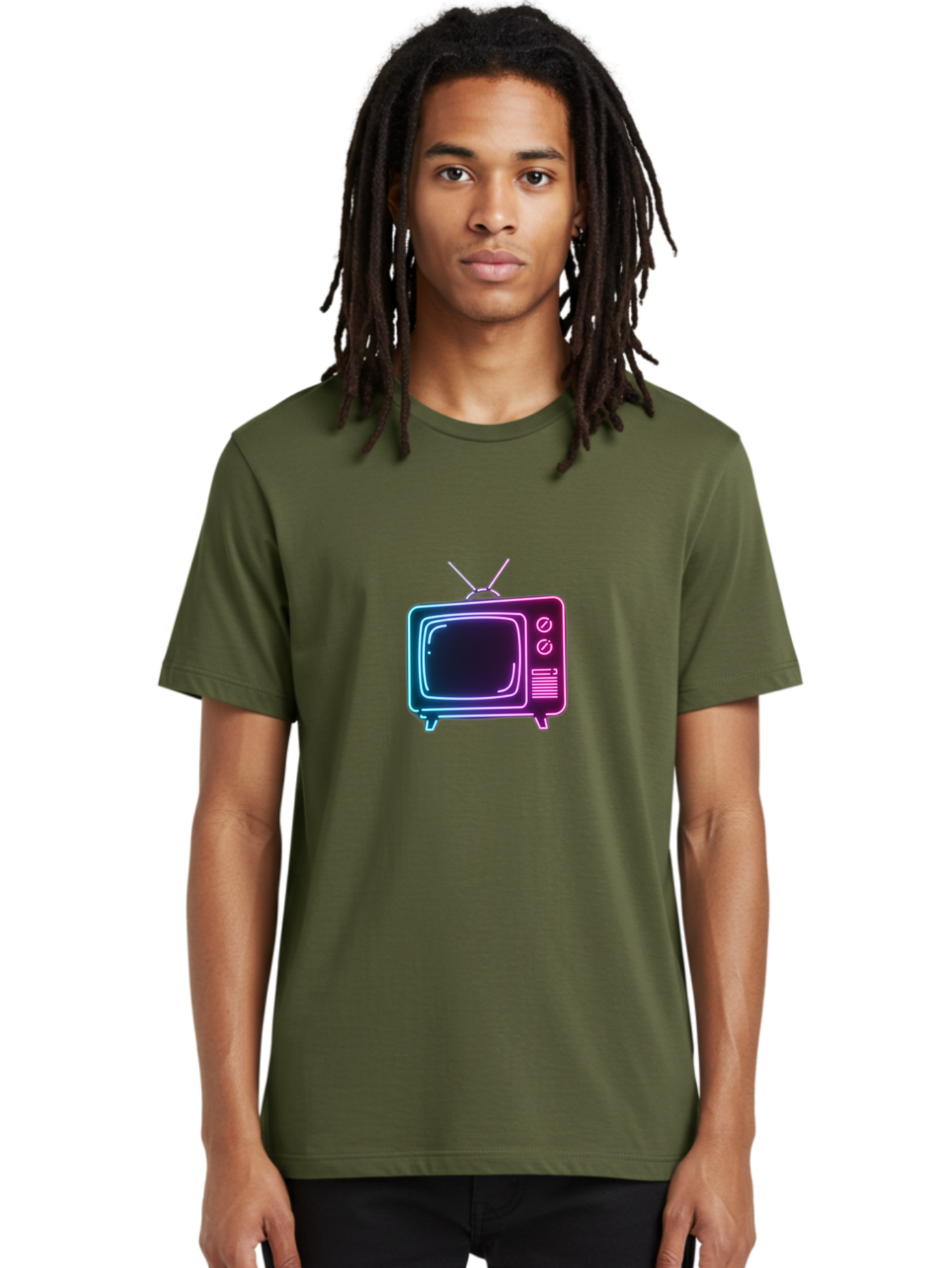 Retro-Television Men'S Graphic Tee, 100% Cotton, Comfortable Casual Summer Wear, Machine Washable, Retro Television, Vintage Tv, Neon Lights, Old-Fashioned Technology, Nostalgic Electronics, Retrofuturistic Design, Glowing Accents, Bac371