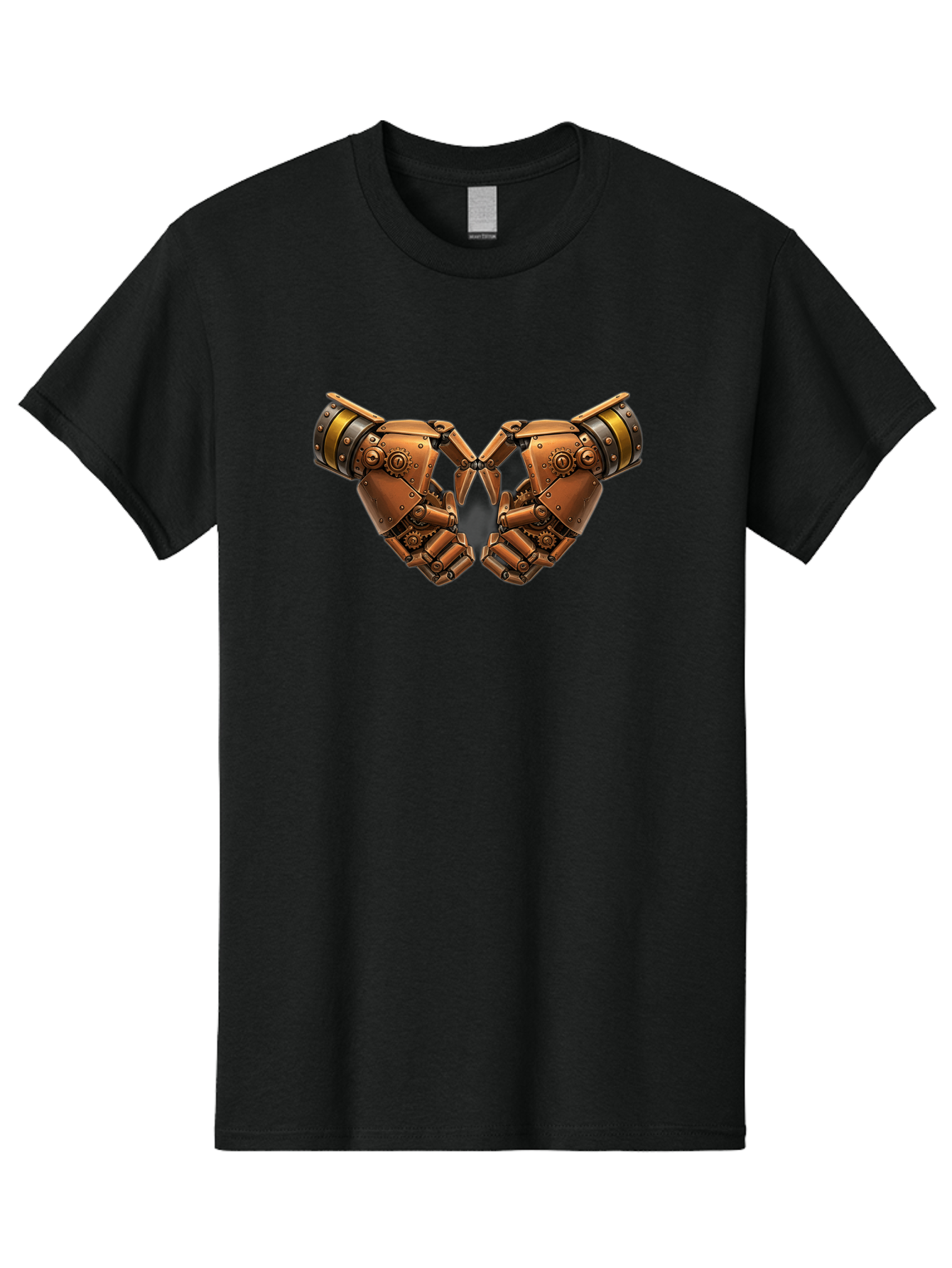Robot-Hands Men'S Graphic Tee, 100% Cotton, Comfortable Casual Summer Wear, Machine Washable, Robotic Hands, Steampunk Design, Mechanical Fingers, Gear Details, Bronze Finish, Industrial Look, Futuristic, Robotic Love Bac374