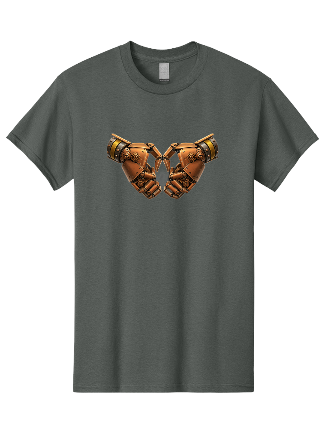 Robot-Hands Men'S Graphic Tee, 100% Cotton, Comfortable Casual Summer Wear, Machine Washable, Robotic Hands, Steampunk Design, Mechanical Fingers, Gear Details, Bronze Finish, Industrial Look, Futuristic, Robotic Love Bac374