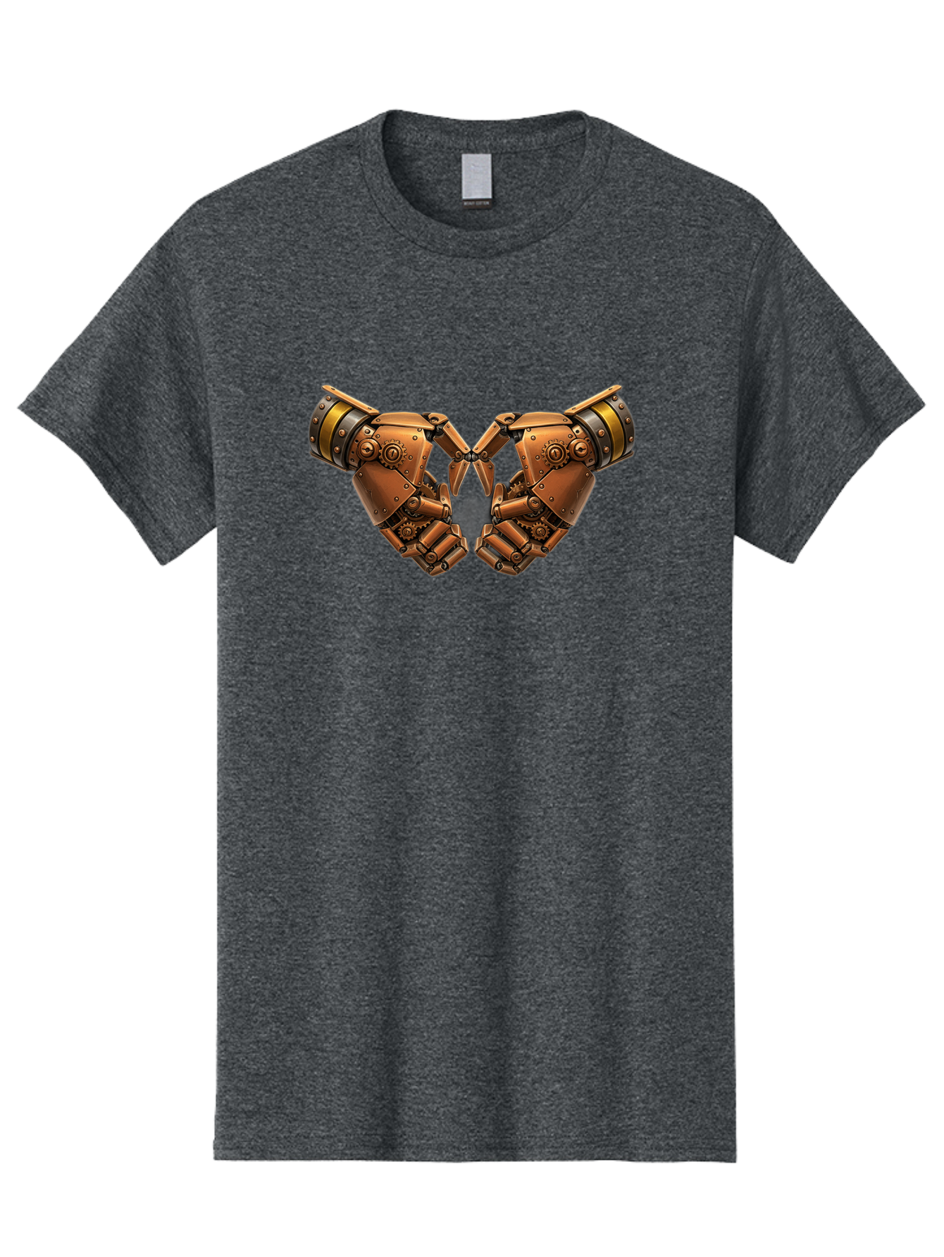 Robot-Hands Men'S Graphic Tee, 100% Cotton, Comfortable Casual Summer Wear, Machine Washable, Robotic Hands, Steampunk Design, Mechanical Fingers, Gear Details, Bronze Finish, Industrial Look, Futuristic, Robotic Love Bac374