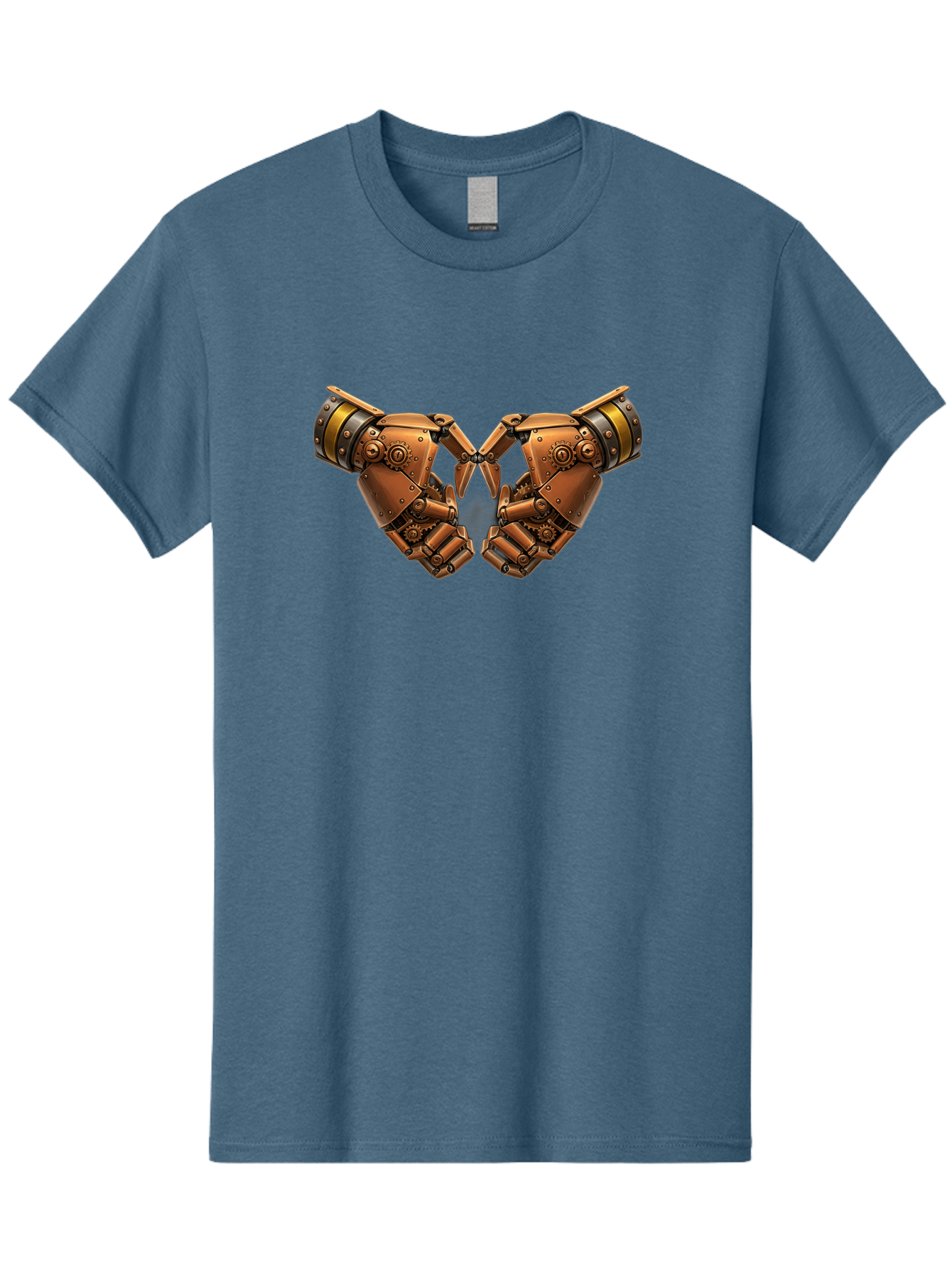 Robot-Hands Men'S Graphic Tee, 100% Cotton, Comfortable Casual Summer Wear, Machine Washable, Robotic Hands, Steampunk Design, Mechanical Fingers, Gear Details, Bronze Finish, Industrial Look, Futuristic, Robotic Love Bac374