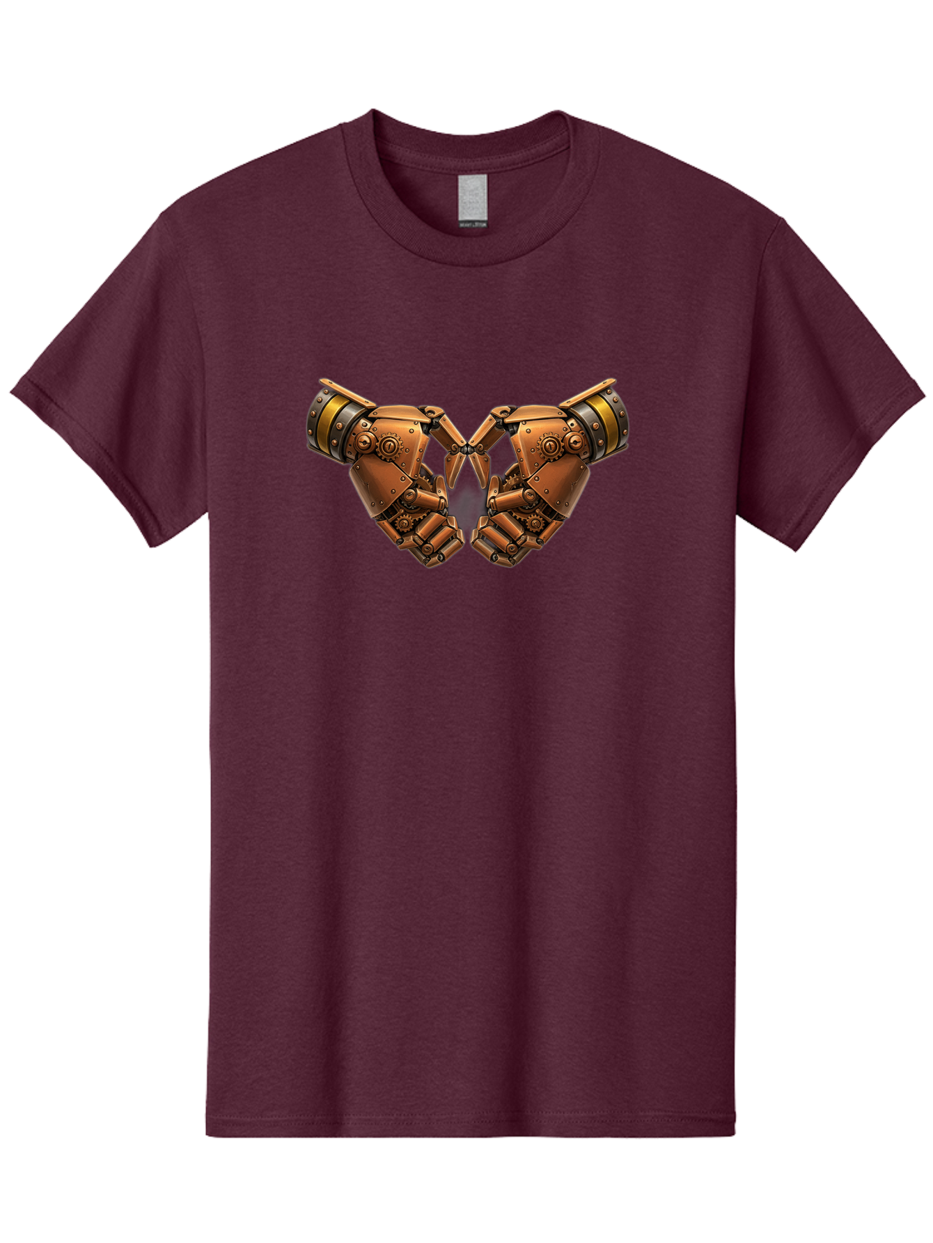 Robot-Hands Men'S Graphic Tee, 100% Cotton, Comfortable Casual Summer Wear, Machine Washable, Robotic Hands, Steampunk Design, Mechanical Fingers, Gear Details, Bronze Finish, Industrial Look, Futuristic, Robotic Love Bac374