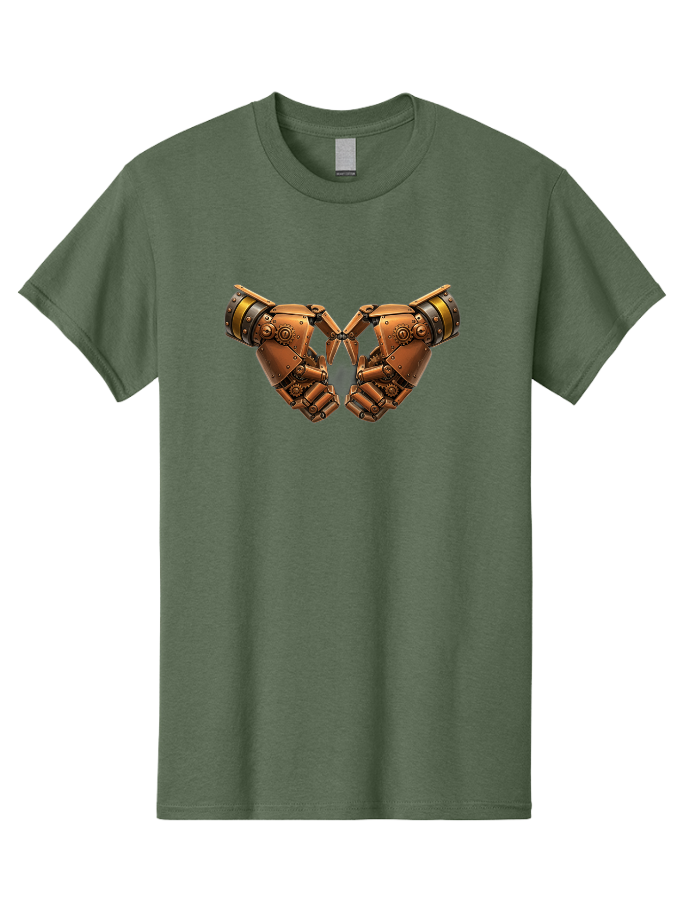 Robot-Hands Men'S Graphic Tee, 100% Cotton, Comfortable Casual Summer Wear, Machine Washable, Robotic Hands, Steampunk Design, Mechanical Fingers, Gear Details, Bronze Finish, Industrial Look, Futuristic, Robotic Love Bac374