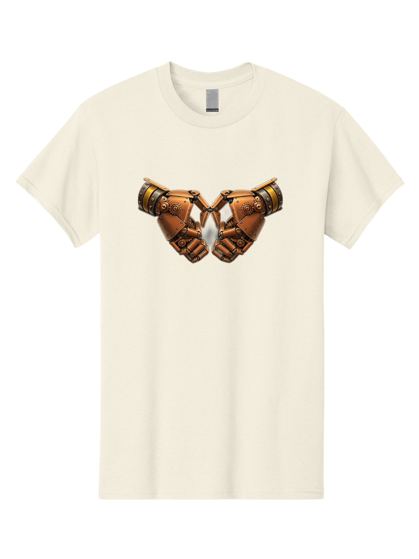 Robot-Hands Men'S Graphic Tee, 100% Cotton, Comfortable Casual Summer Wear, Machine Washable, Robotic Hands, Steampunk Design, Mechanical Fingers, Gear Details, Bronze Finish, Industrial Look, Futuristic, Robotic Love Bac374