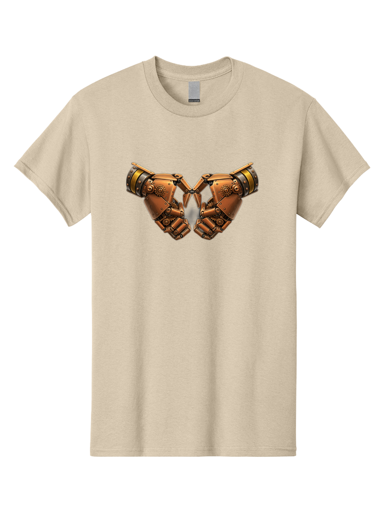 Robot-Hands Men'S Graphic Tee, 100% Cotton, Comfortable Casual Summer Wear, Machine Washable, Robotic Hands, Steampunk Design, Mechanical Fingers, Gear Details, Bronze Finish, Industrial Look, Futuristic, Robotic Love Bac374